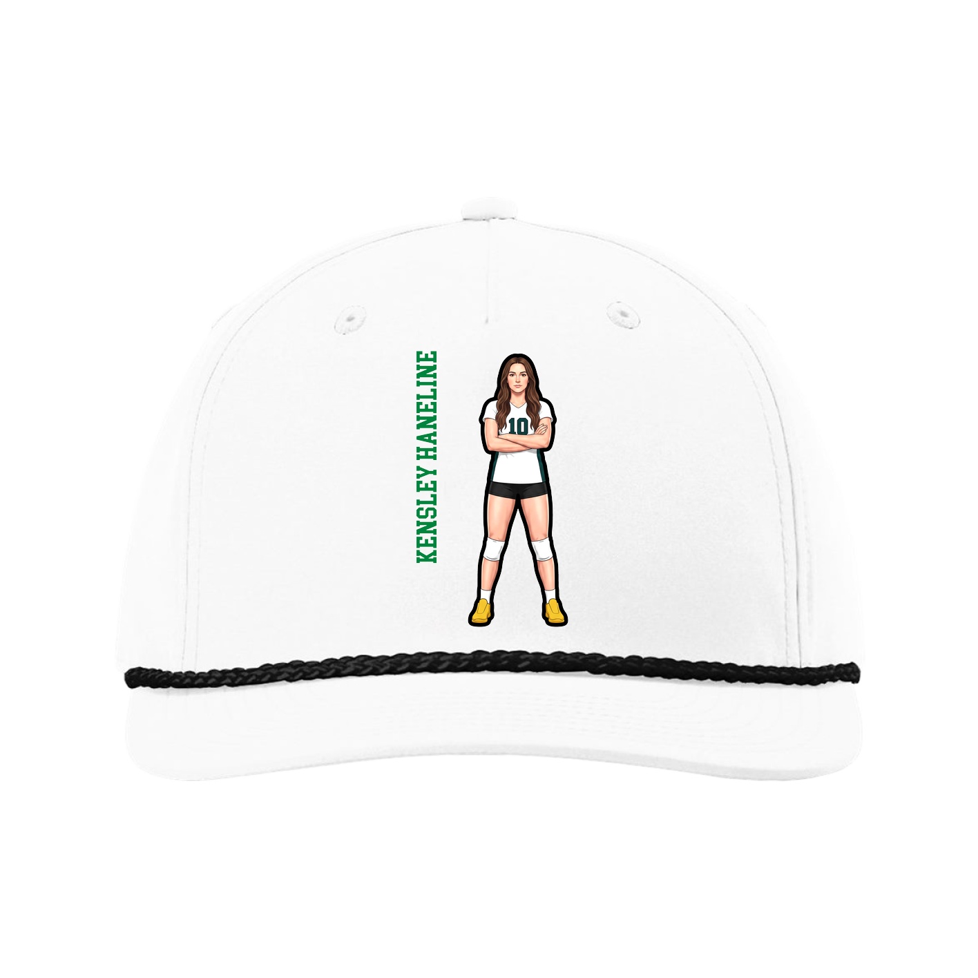 Five-Panel Classic Rope Cap — Name Vertical in White