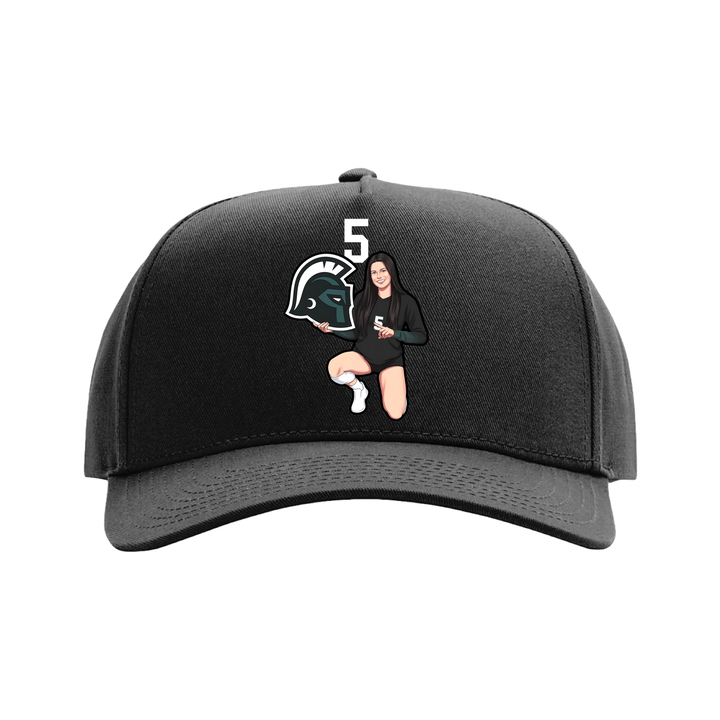 Full Fabric Five-Panel Champ Cap — Number Top in Black