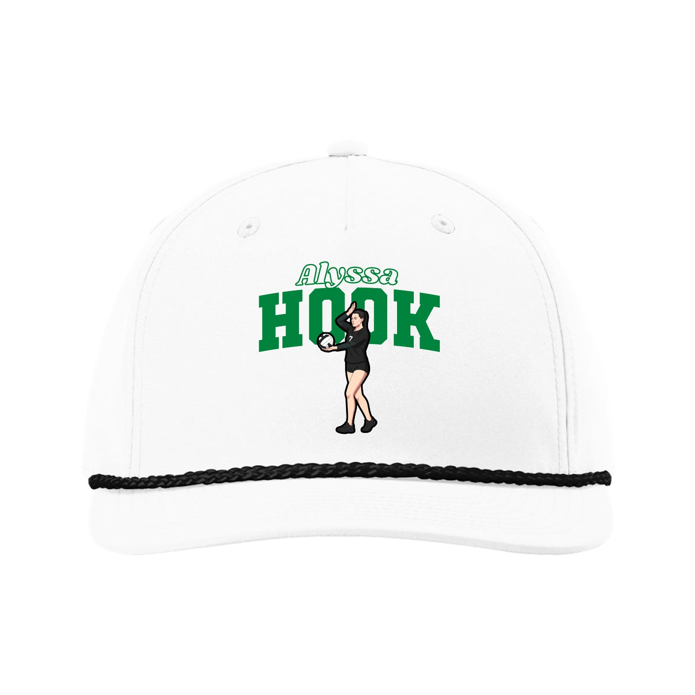 Five-Panel Classic Rope Cap — Name Arch in White