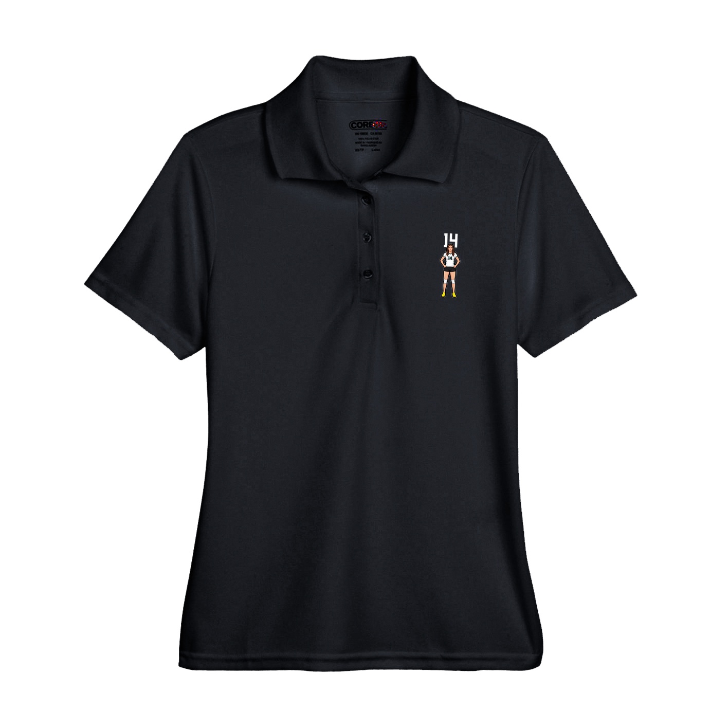 Womens Performance Polo — Number Top in Black