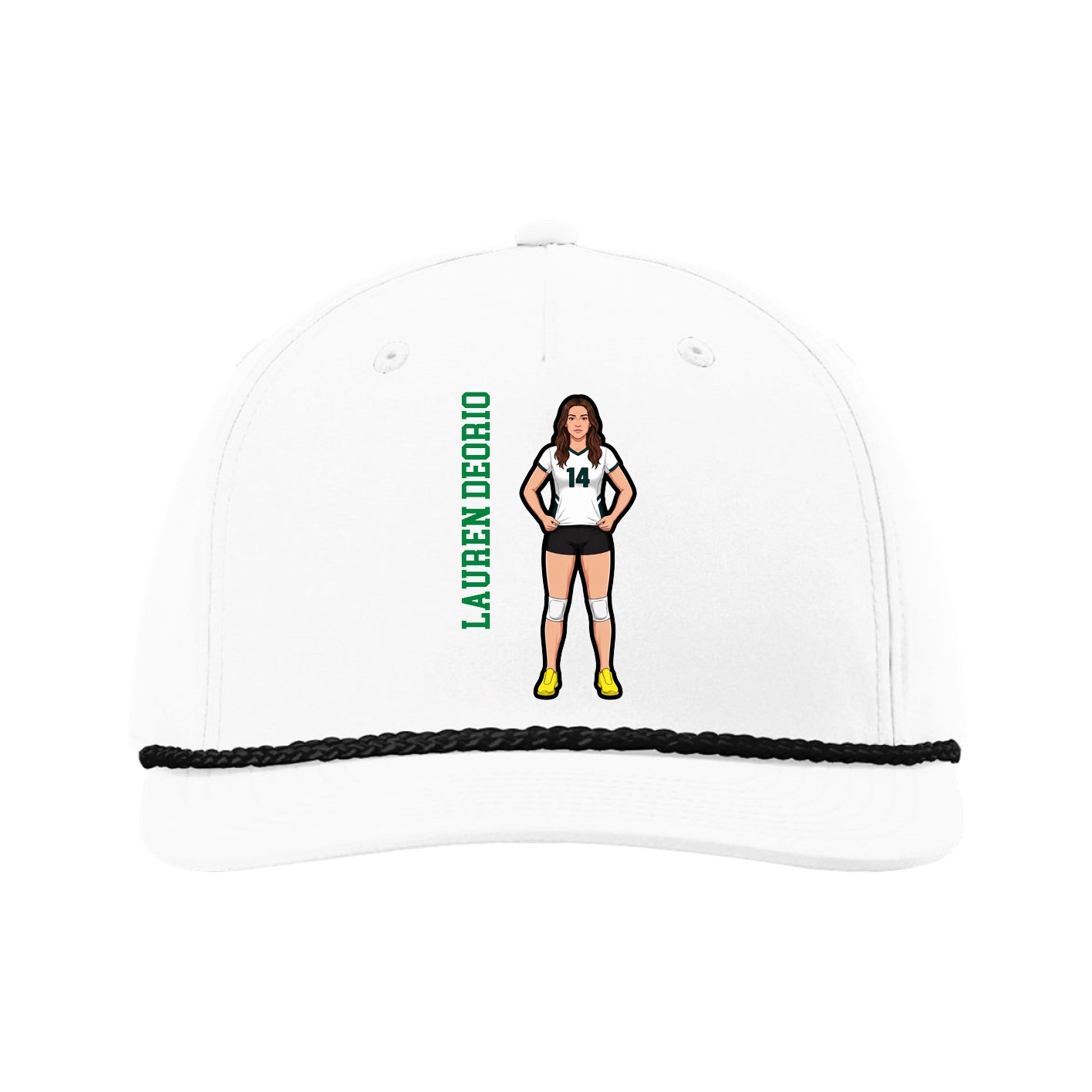 Five-Panel Classic Rope Cap — Name Vertical in White