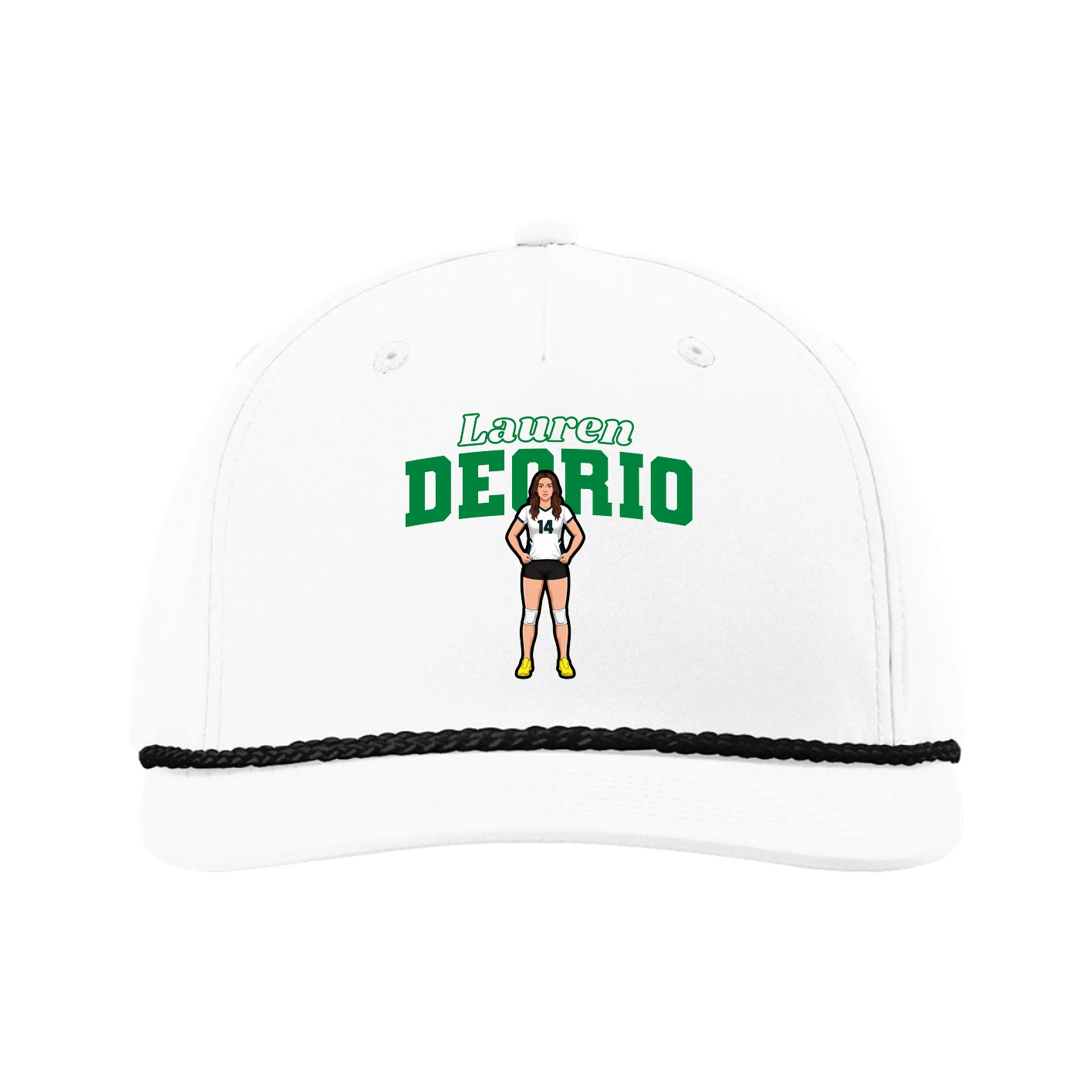Five-Panel Classic Rope Cap — Name Arch in White