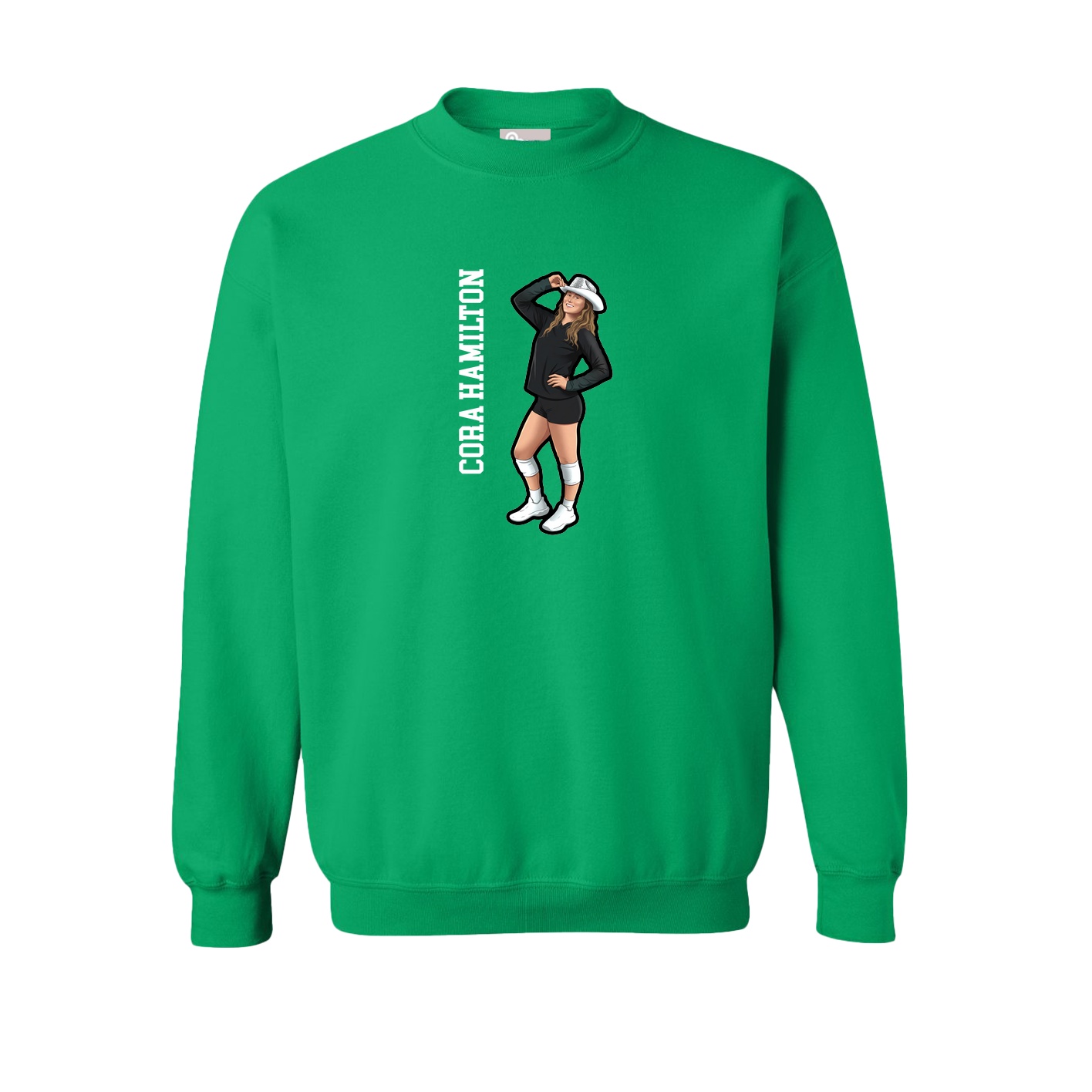 Fleece Crew — Name Vertical in Green