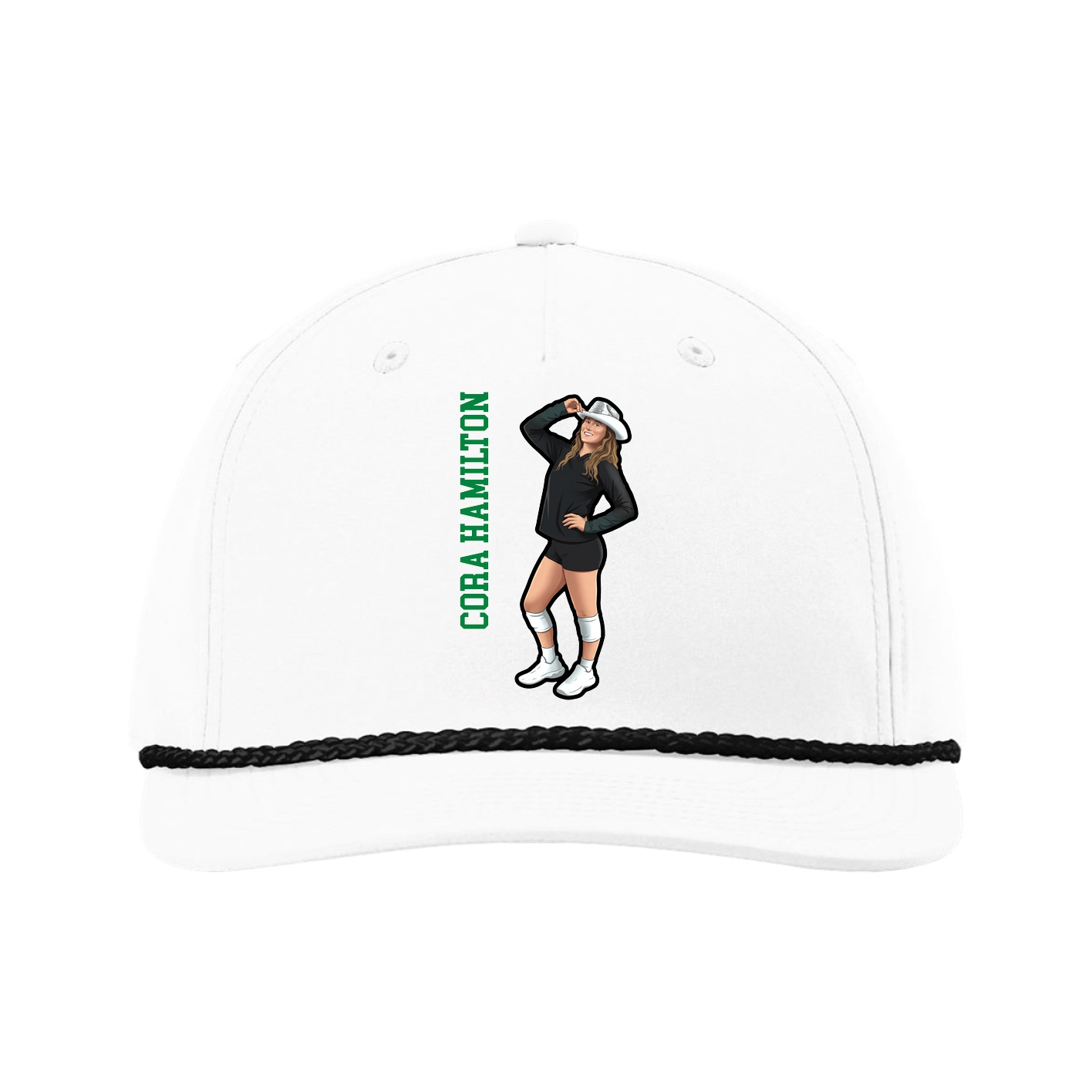 Five-Panel Classic Rope Cap — Name Vertical in White
