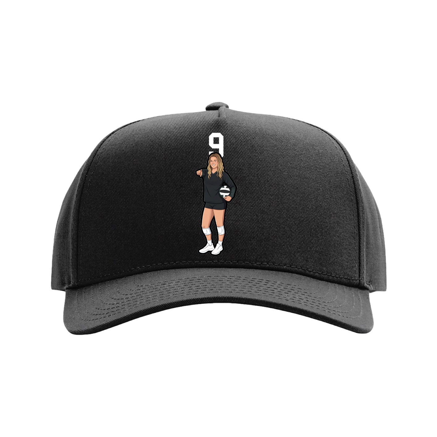 Full Fabric Five-Panel Champ Cap — Number Top in Black