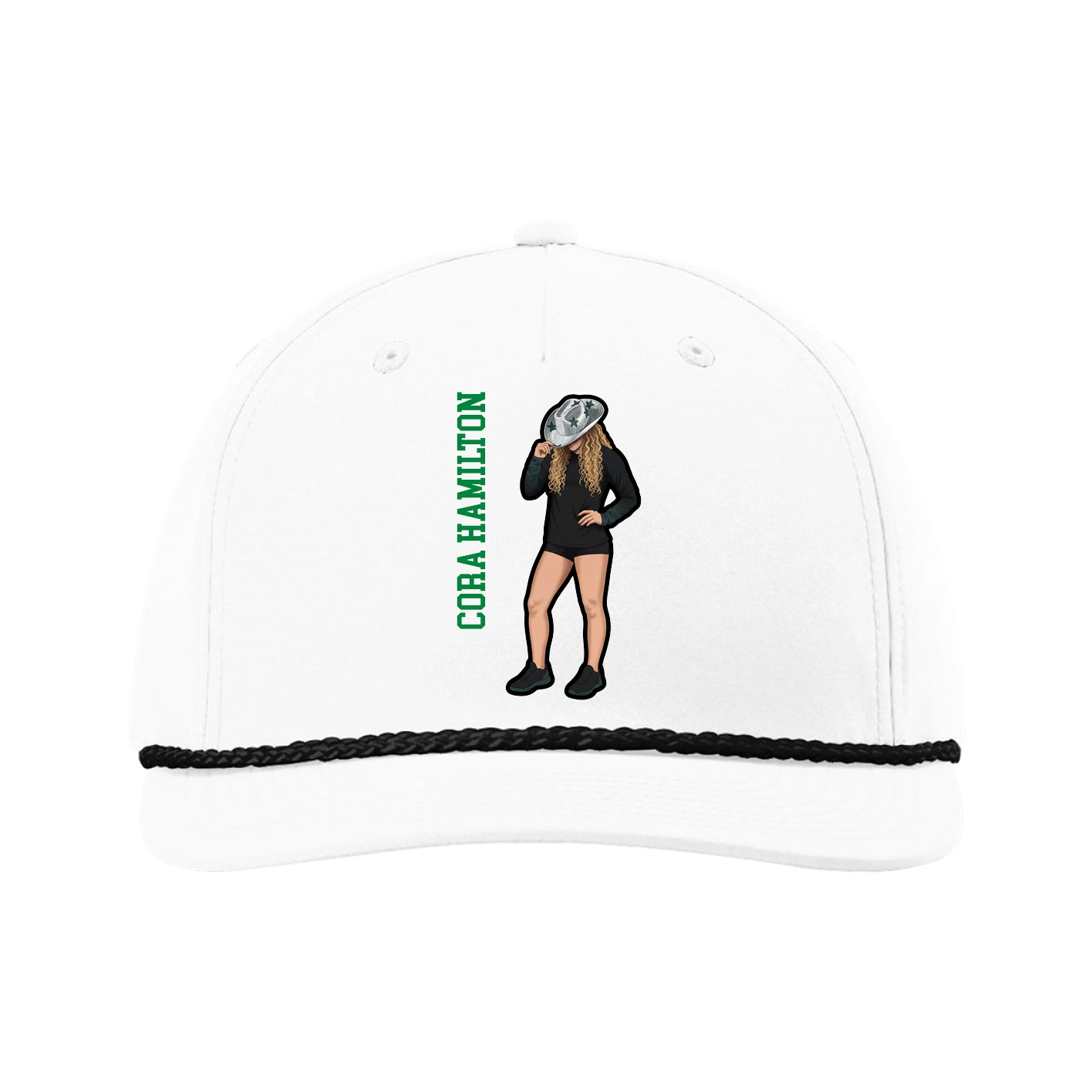 Five-Panel Classic Rope Cap — Name Vertical in White