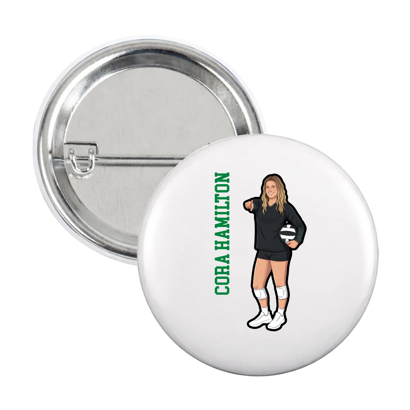 Game Day Button — Name Vertical in White