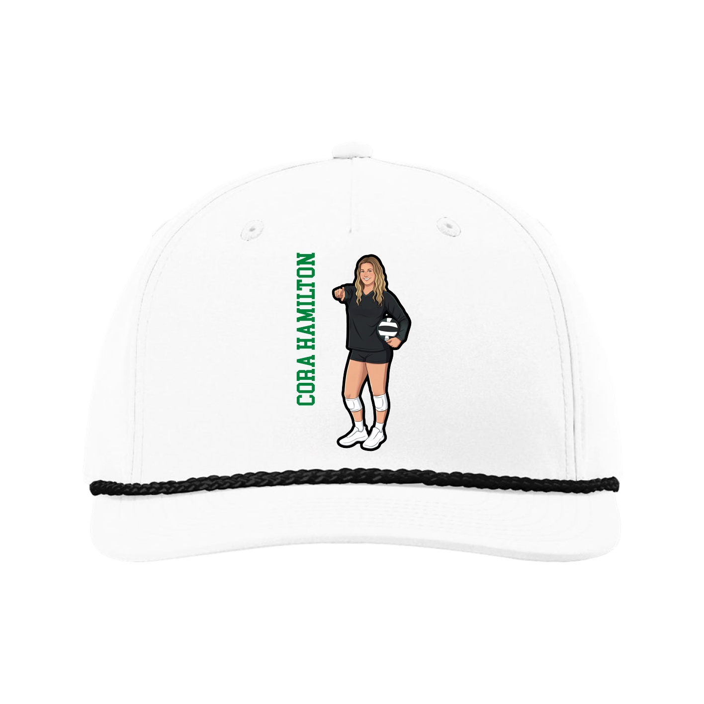 Five-Panel Classic Rope Cap — Name Vertical in White