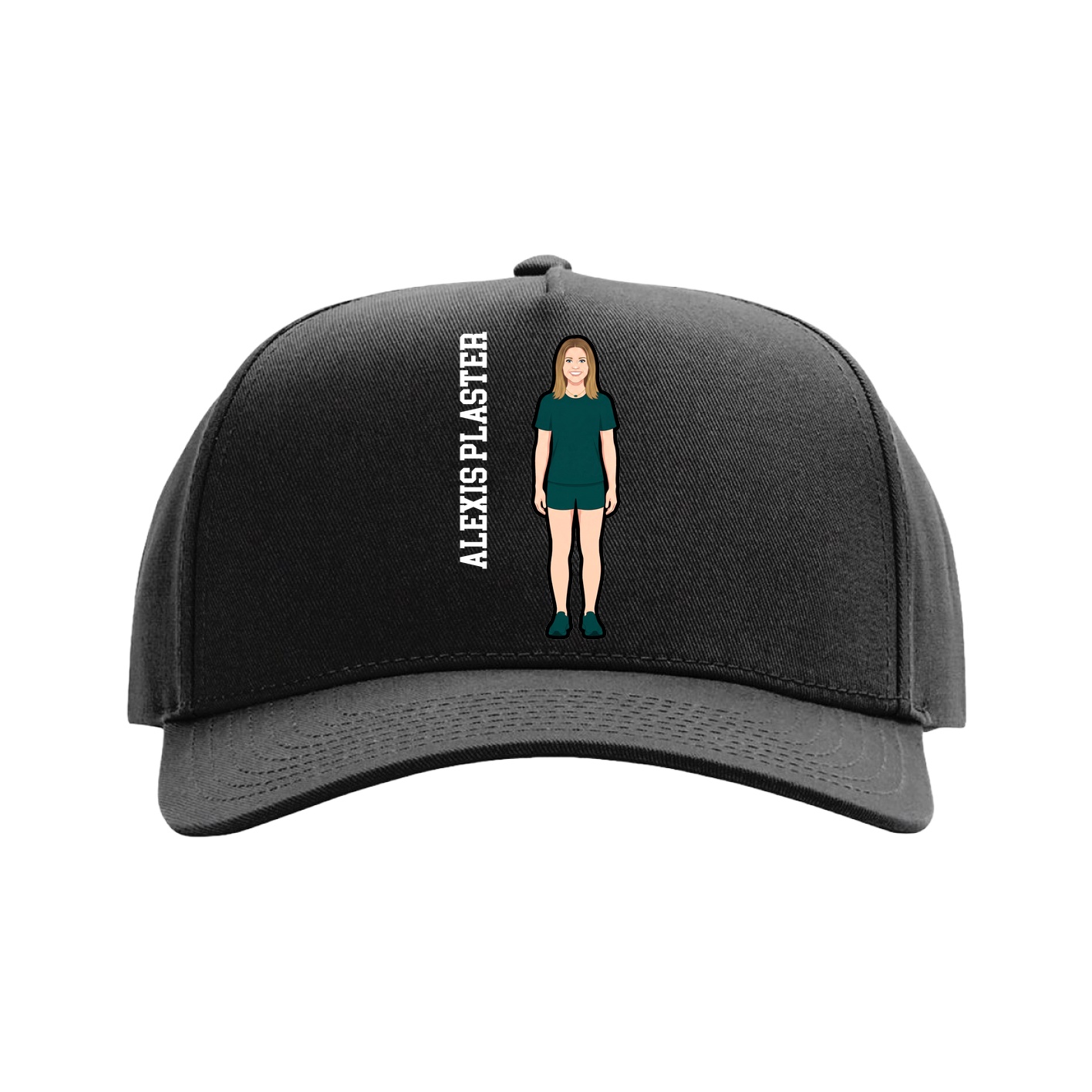 Full Fabric Five-Panel Champ Cap — Name Vertical in Black