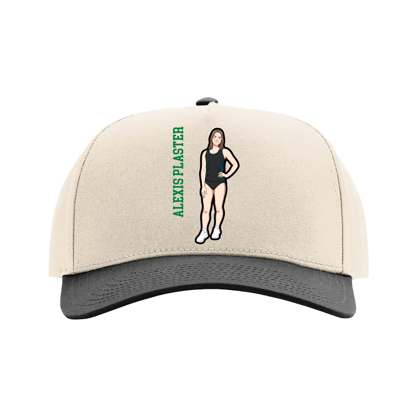 Full Fabric Five-Panel Champ Cap — Name Vertical in Cream/Black