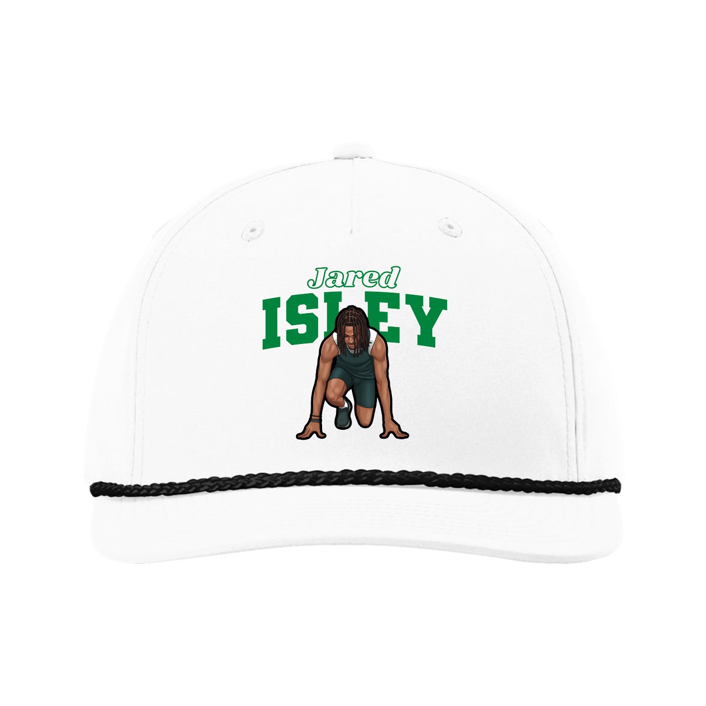 Five-Panel Classic Rope Cap — Name Arch in White