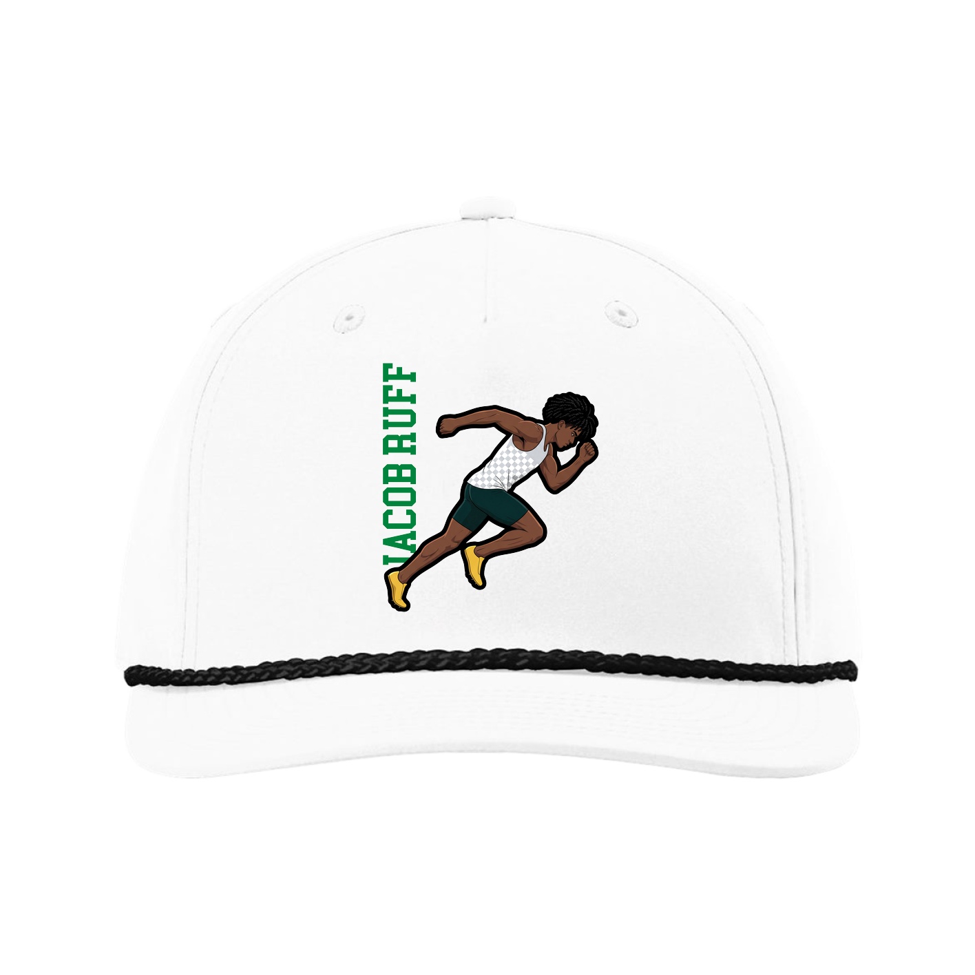 Five-Panel Classic Rope Cap — Name Vertical in White