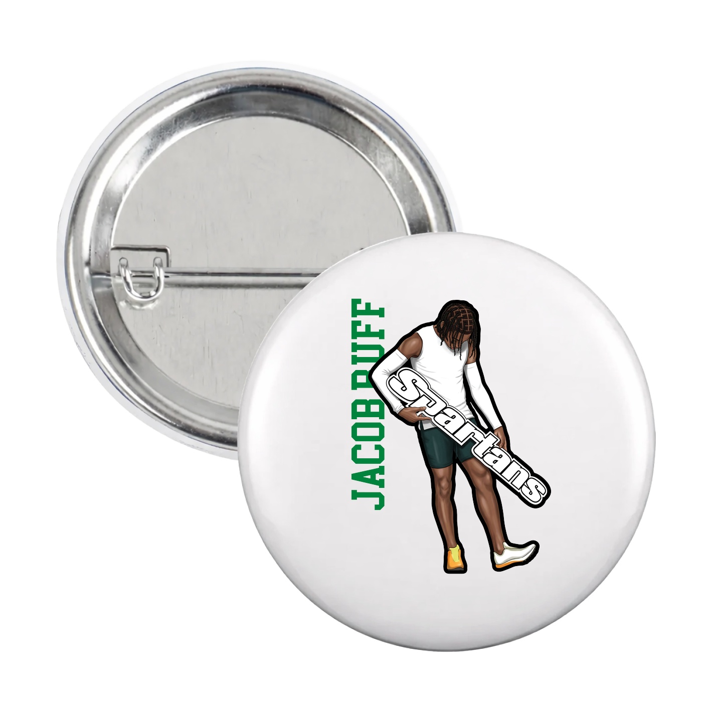 Game Day Button — Name Vertical in White