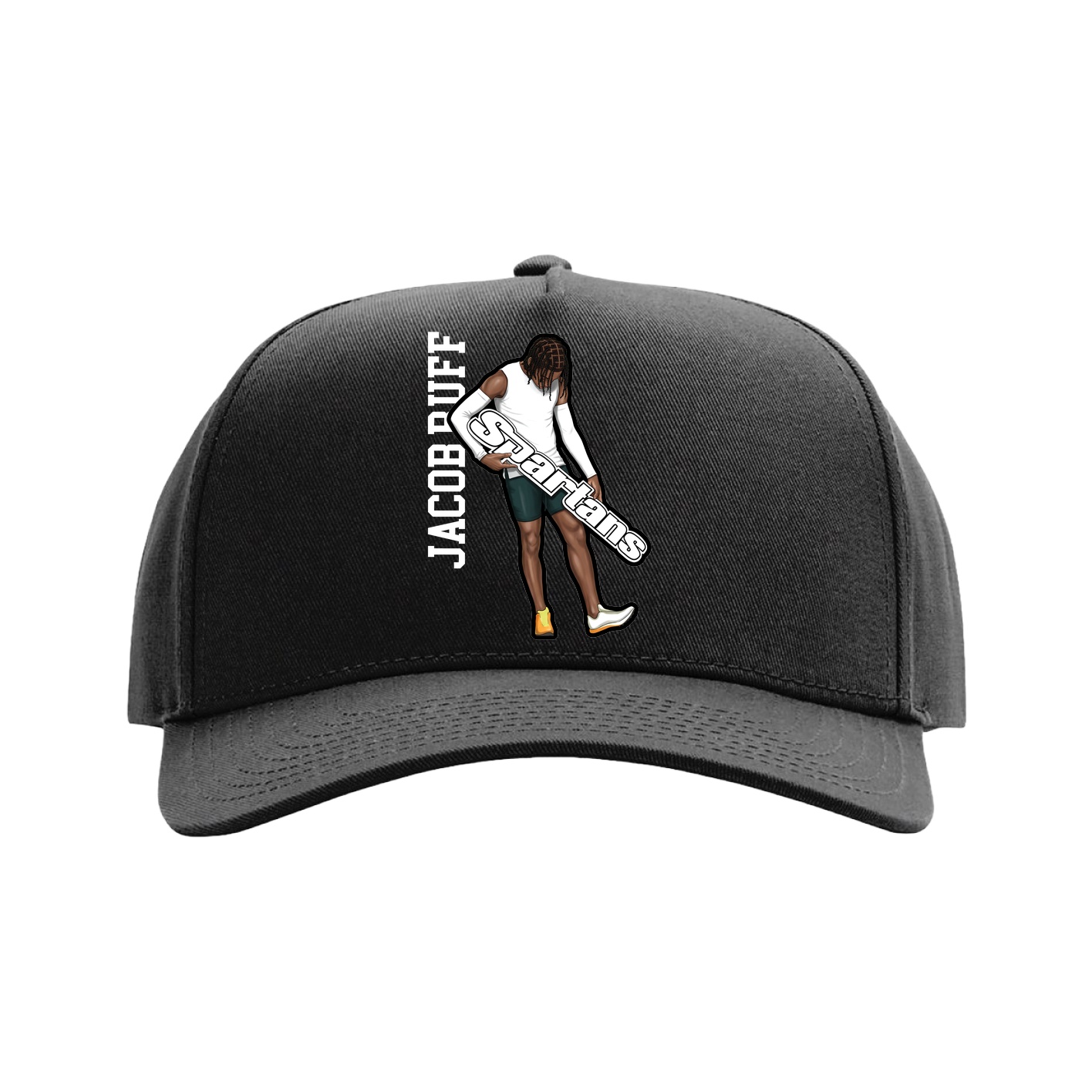 Full Fabric Five-Panel Champ Cap — Name Vertical in Black