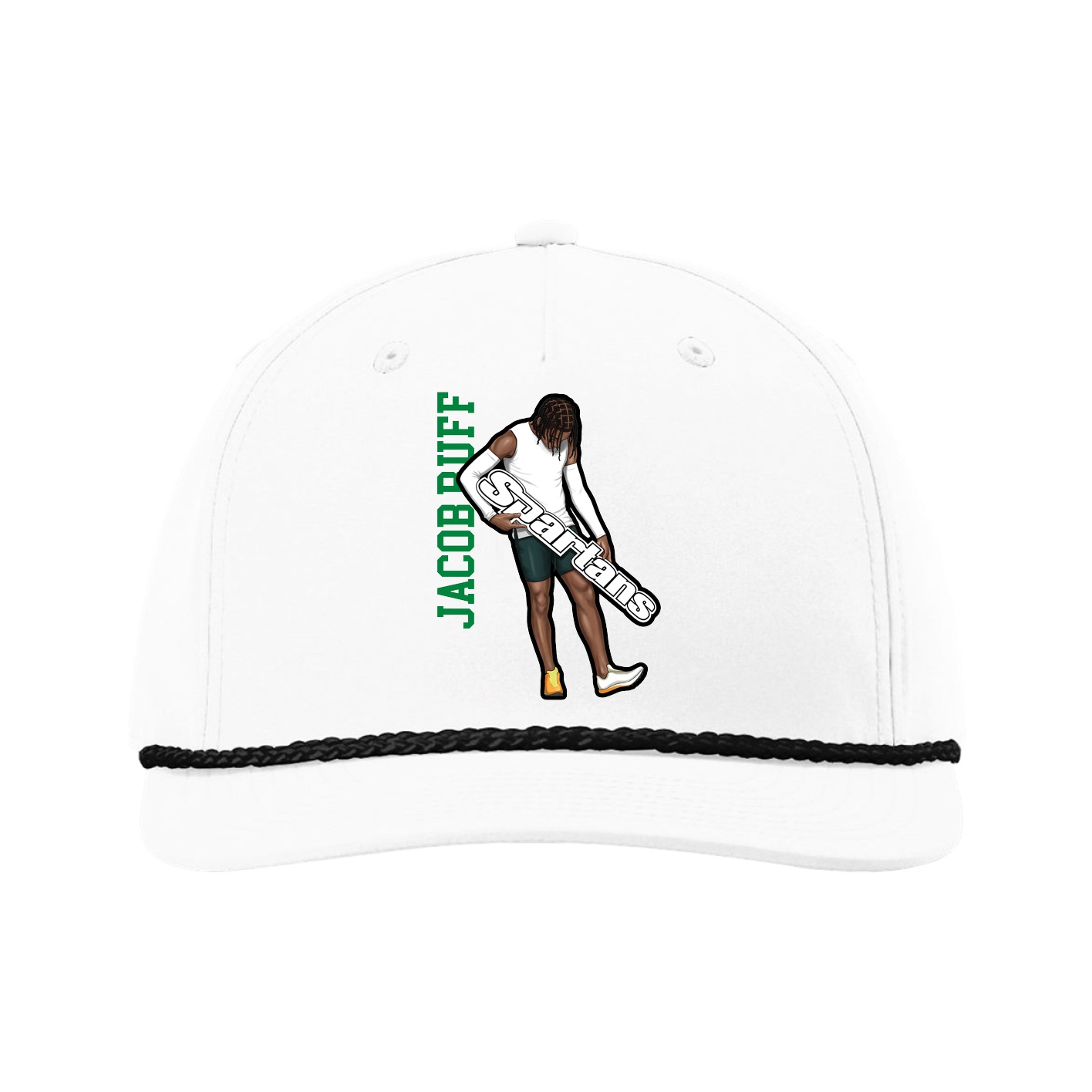 Five-Panel Classic Rope Cap — Name Vertical in White