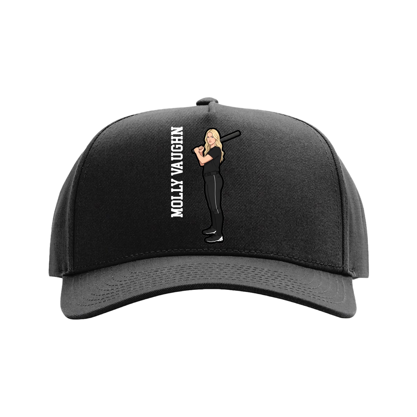 Full Fabric Five-Panel Champ Cap — Name Vertical in Black