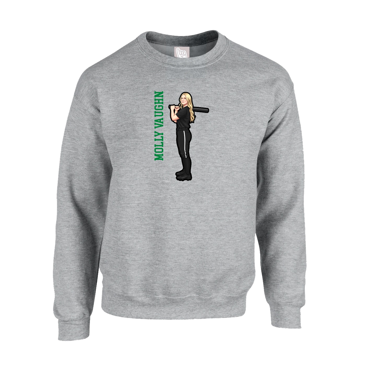Fleece Crew — Name Vertical in Grey