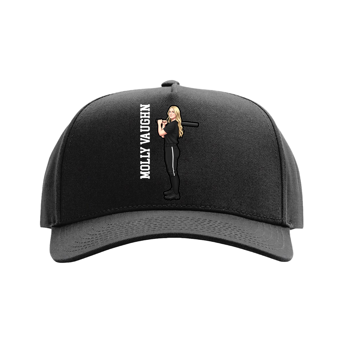 Full Fabric Five-Panel Champ Cap — Name Vertical in Black