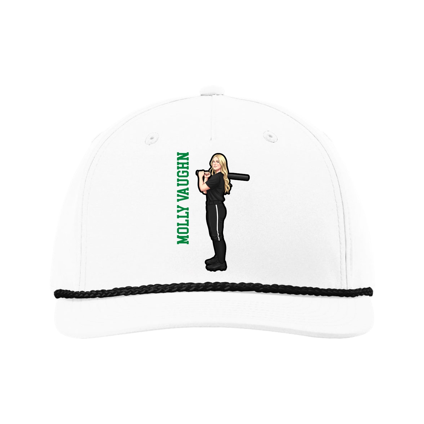 Five-Panel Classic Rope Cap — Name Vertical in White