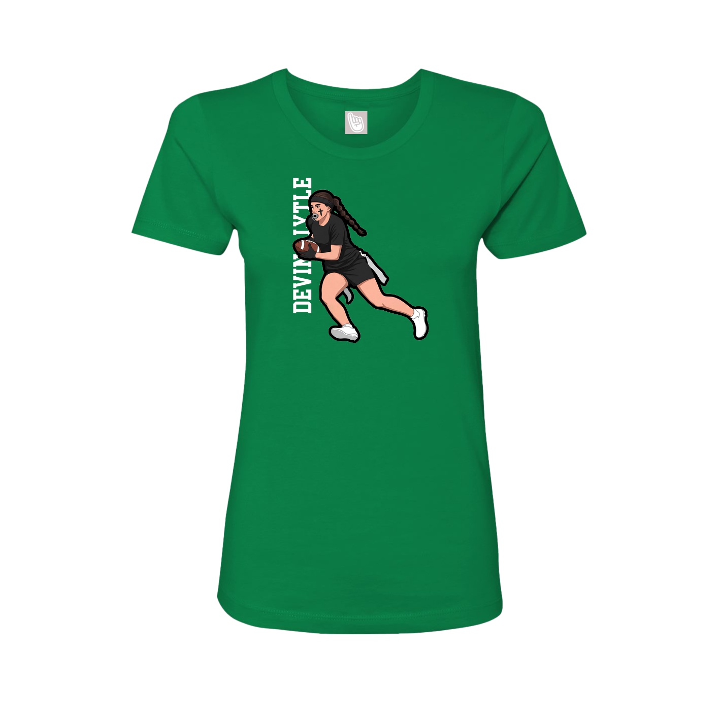 Fitted Women's Tee — Name Vertical in Green