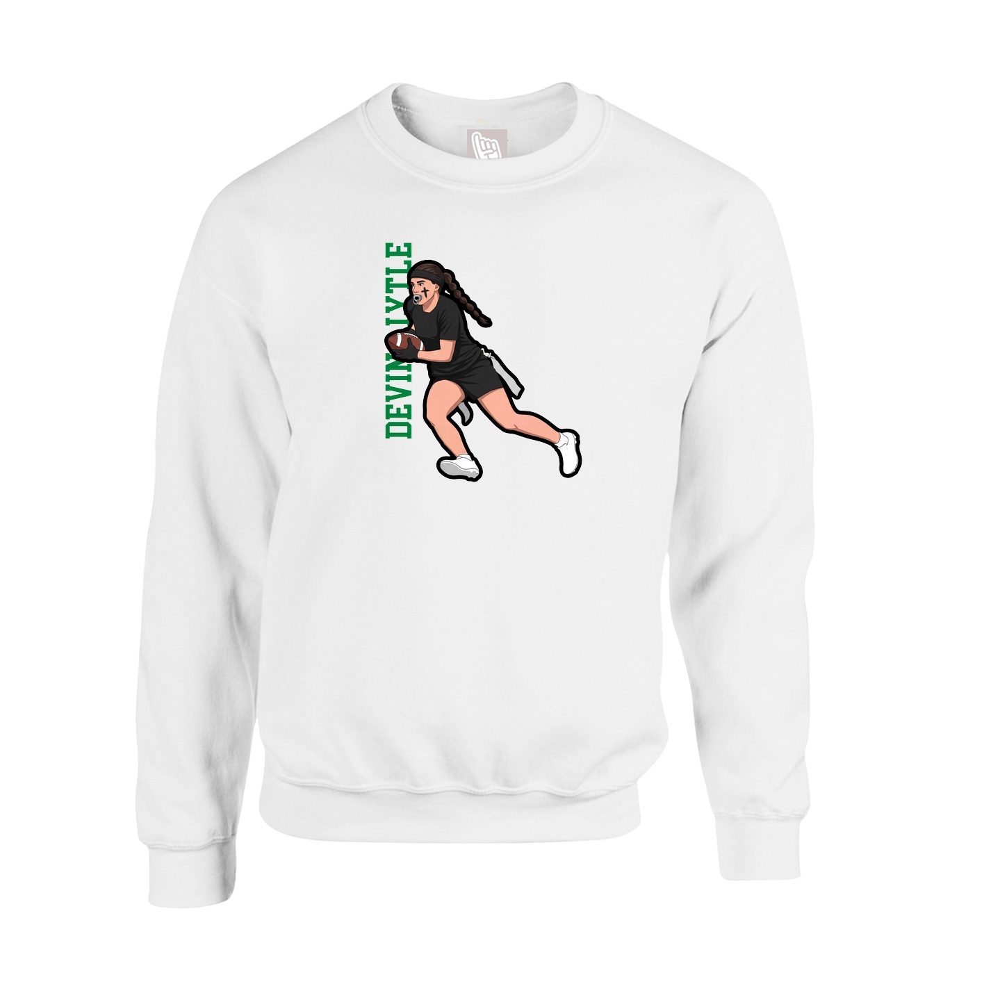 Fleece Crew — Name Vertical in White