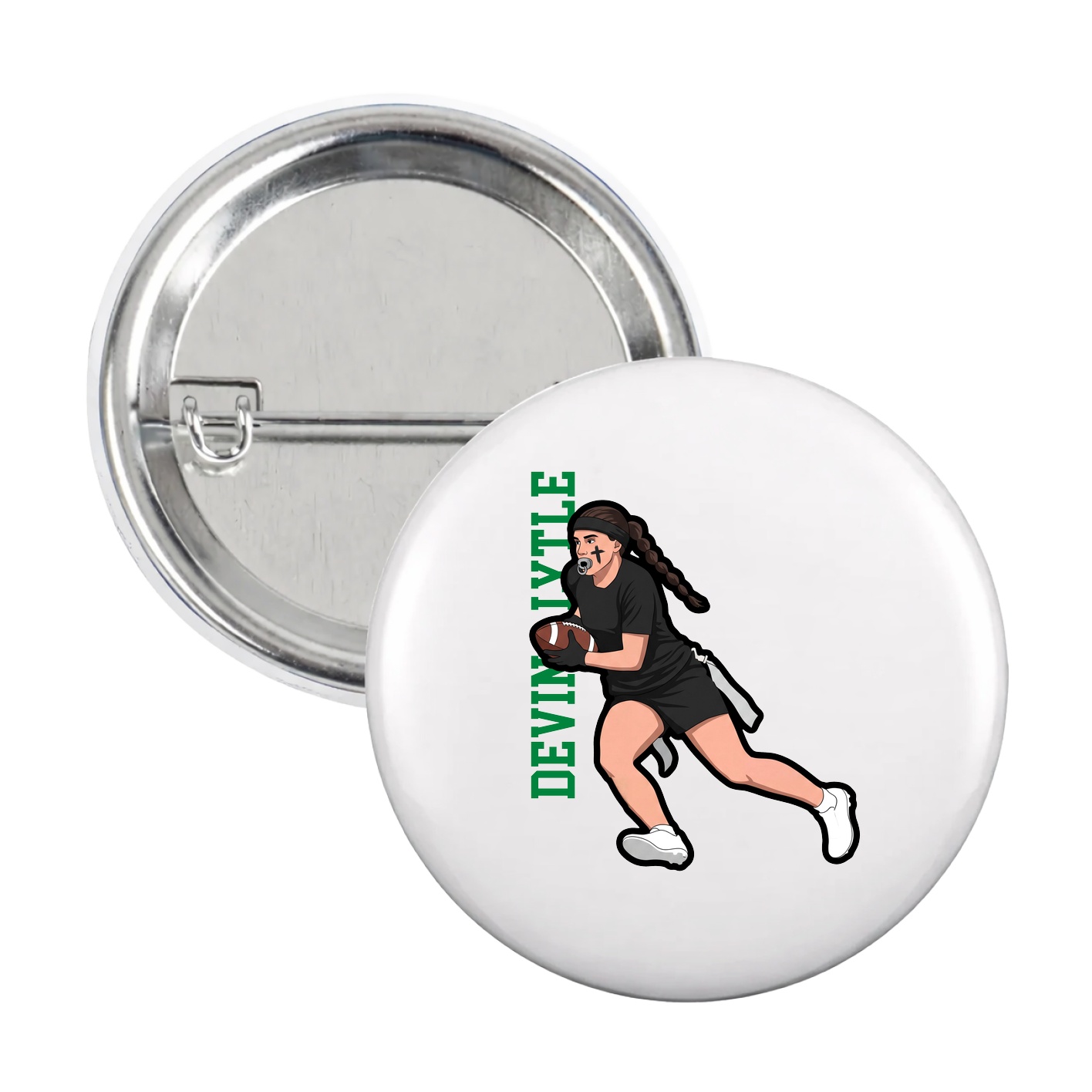 Game Day Button — Name Vertical in White