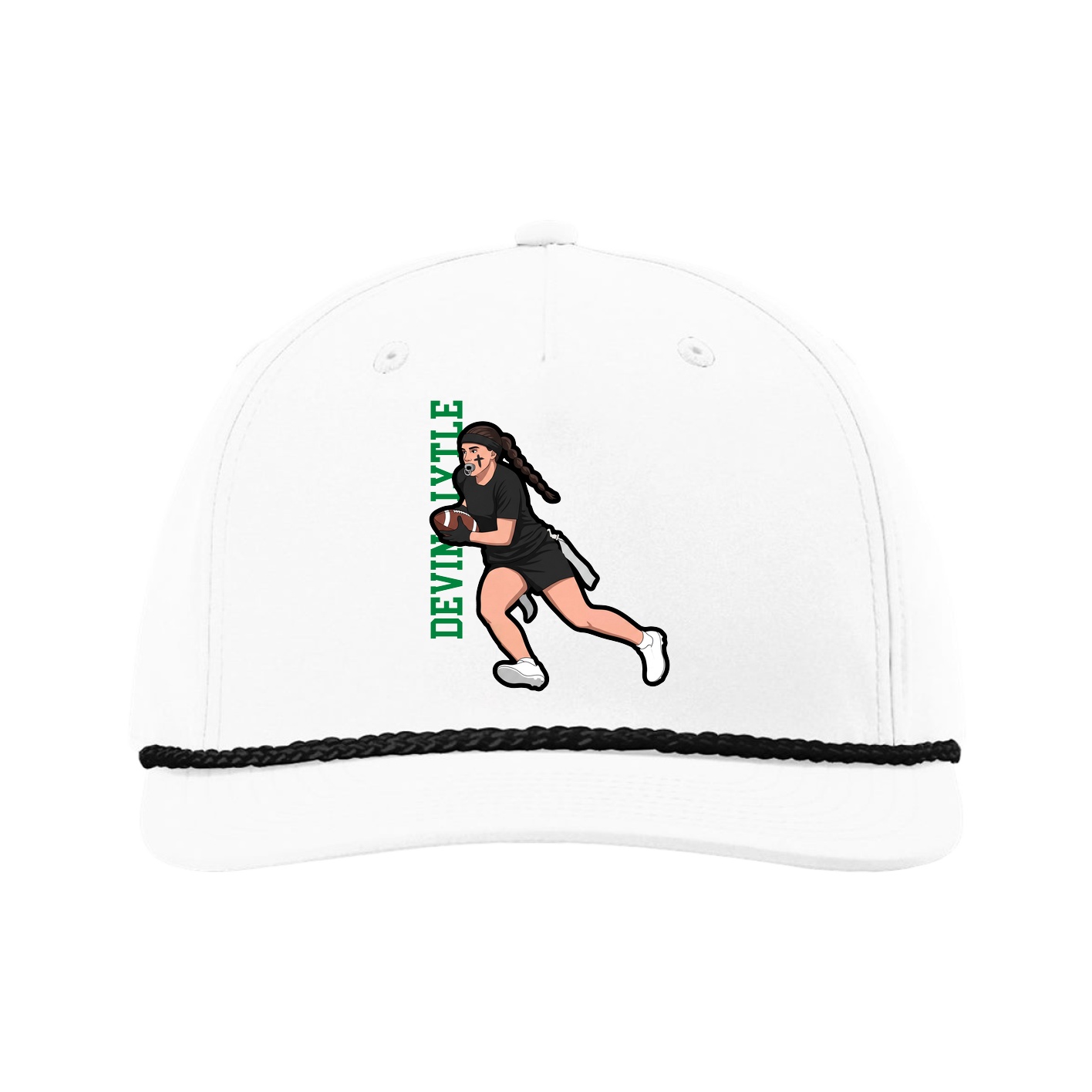 Five-Panel Classic Rope Cap — Name Vertical in White