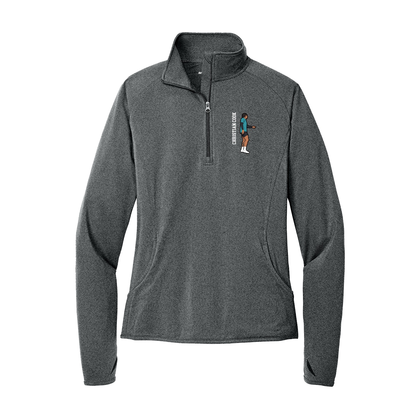 Women's Q-Zip Pullover — Name Vertical in Grey