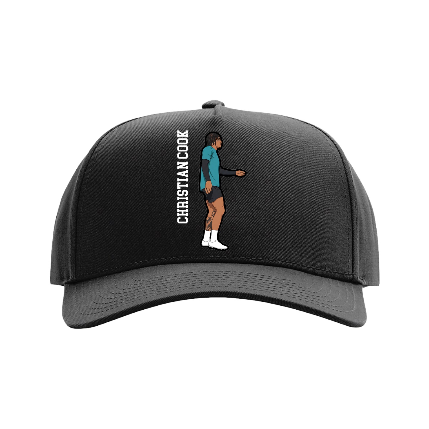Full Fabric Five-Panel Champ Cap — Name Vertical in Black