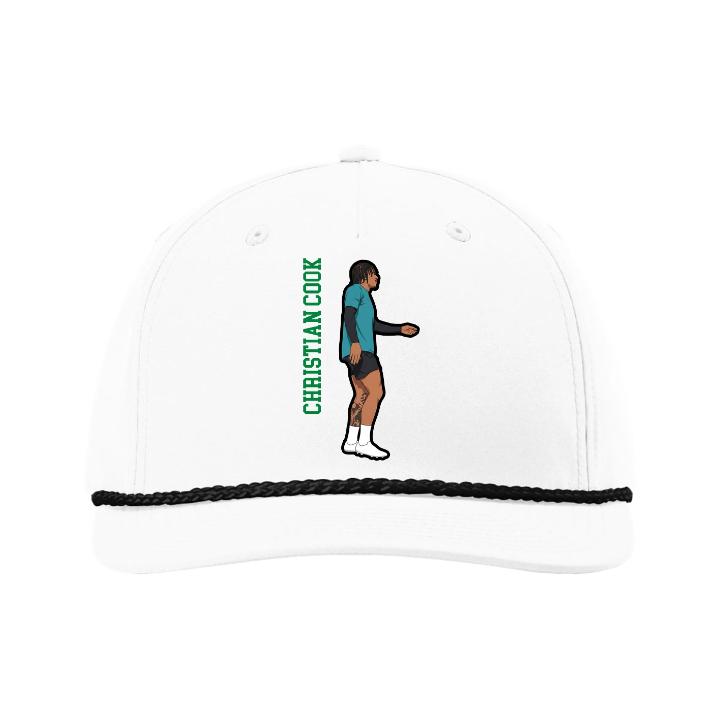 Five-Panel Classic Rope Cap — Name Vertical in White