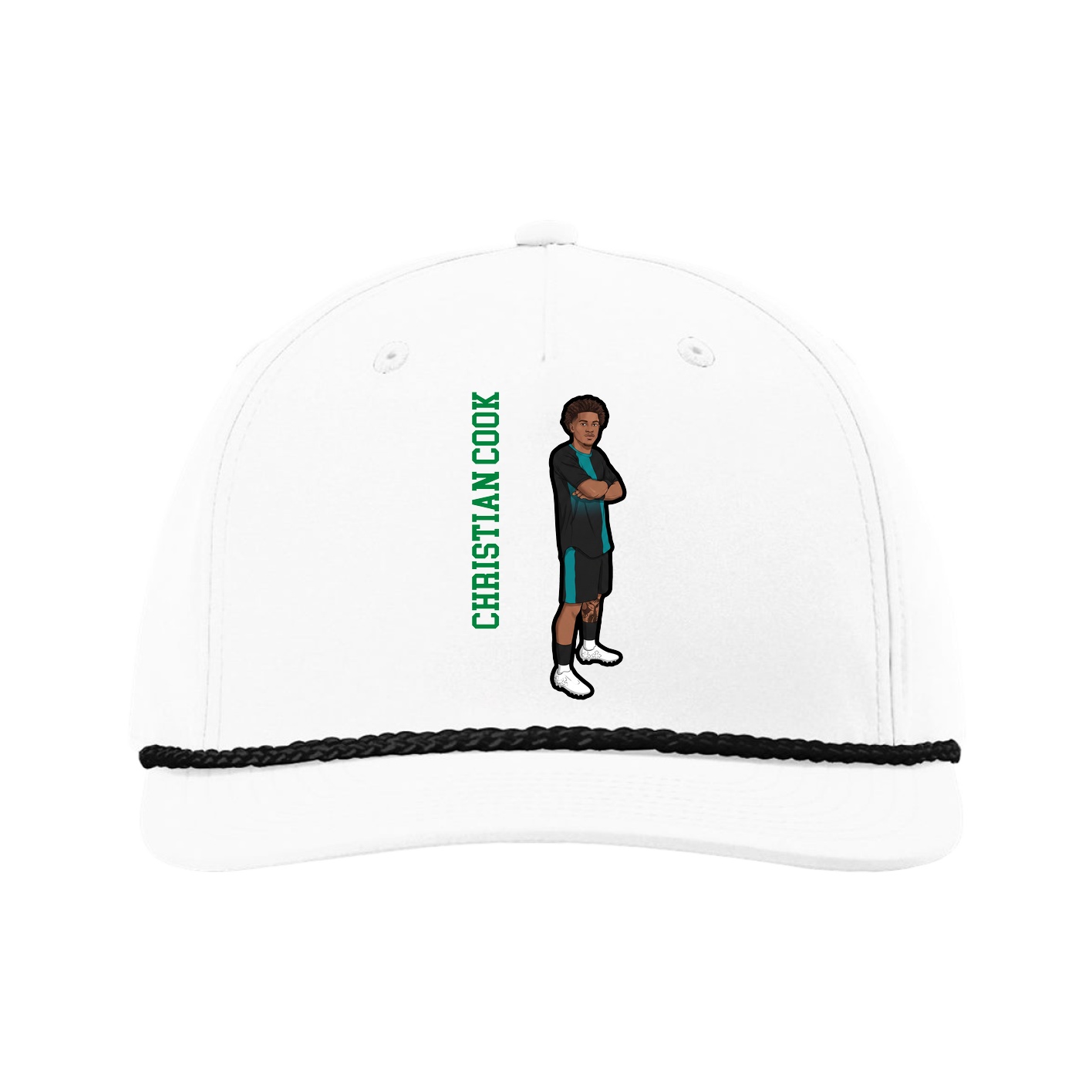 Five-Panel Classic Rope Cap — Name Vertical in White