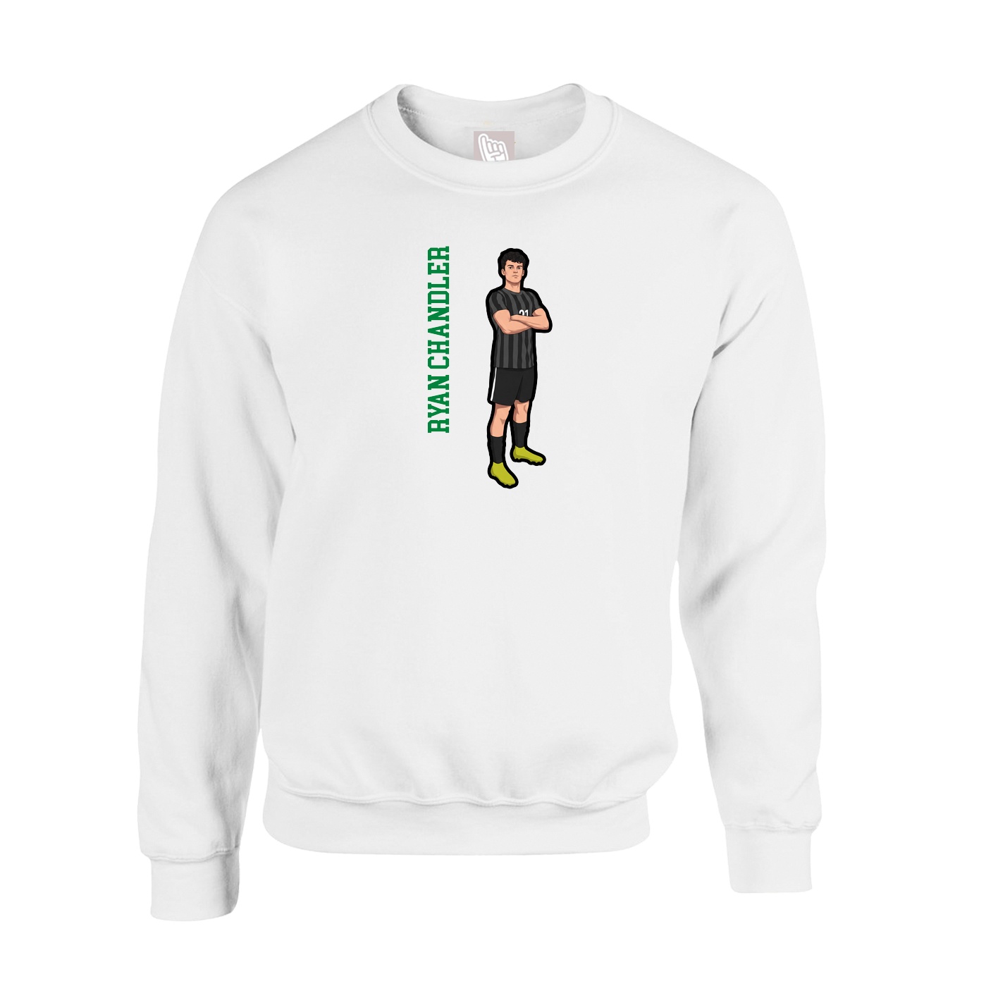 Fleece Crew — Name Vertical in White