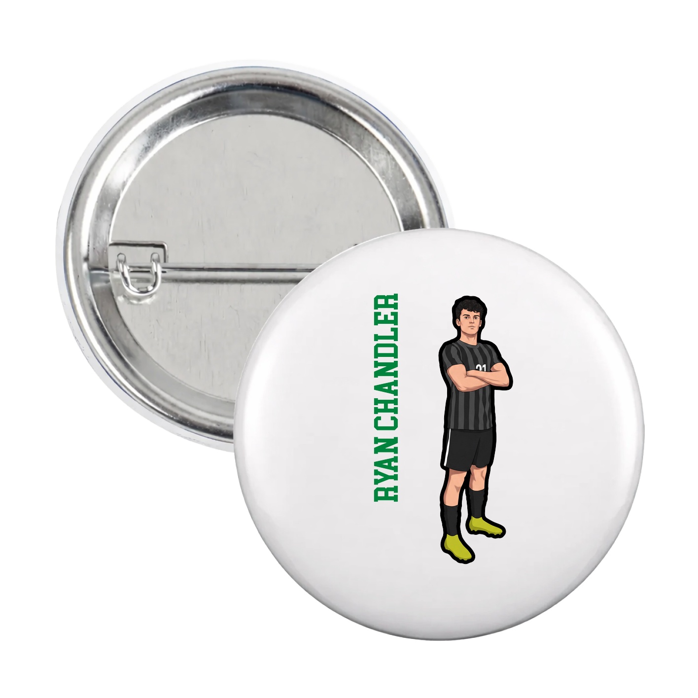 Game Day Button — Name Vertical in White