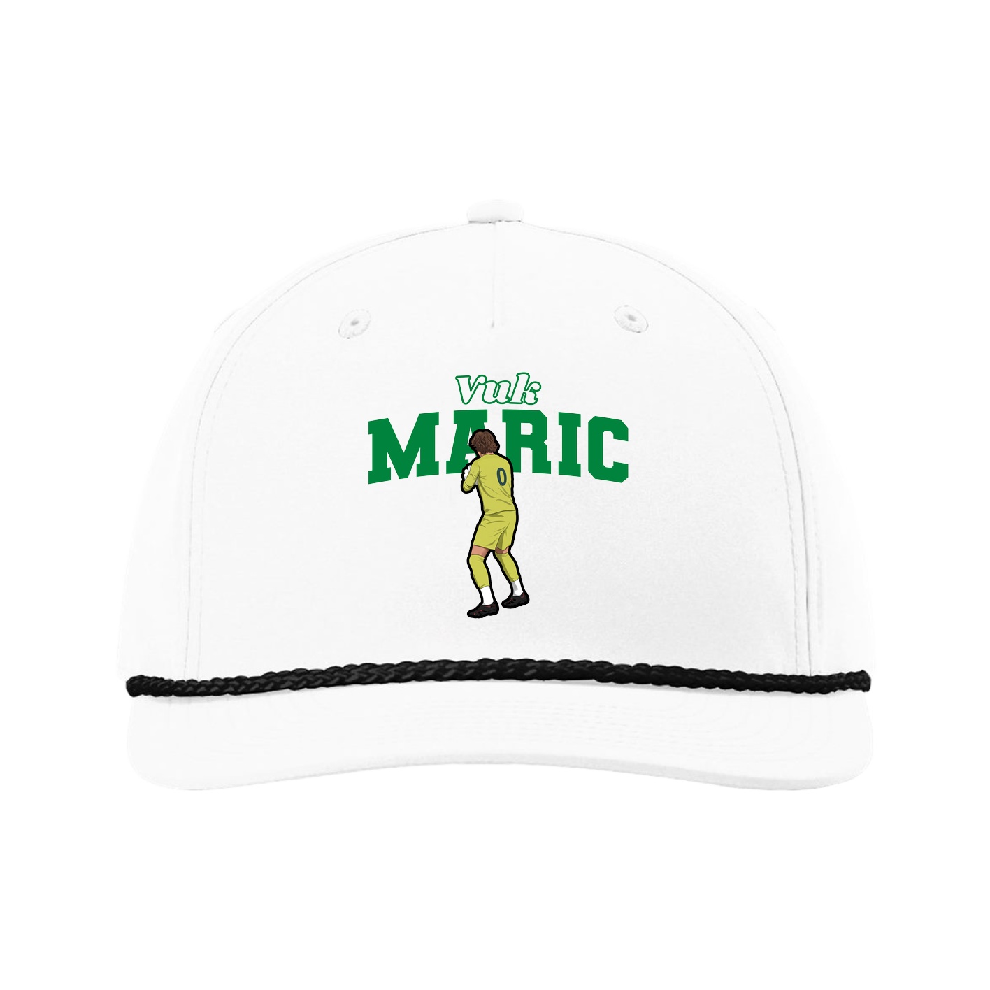 Five-Panel Classic Rope Cap — Name Arch in White