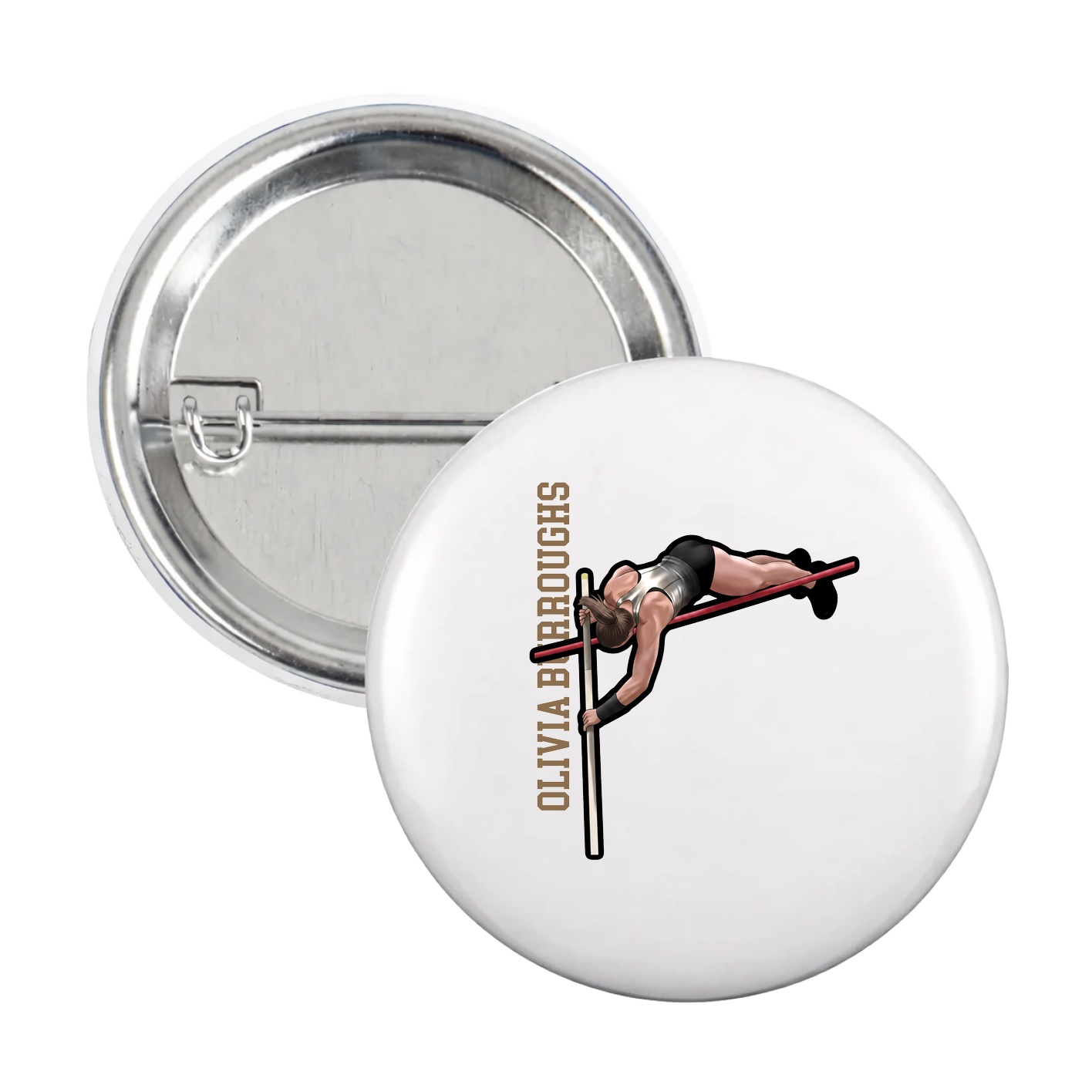 Game Day Button — Name Vertical in White