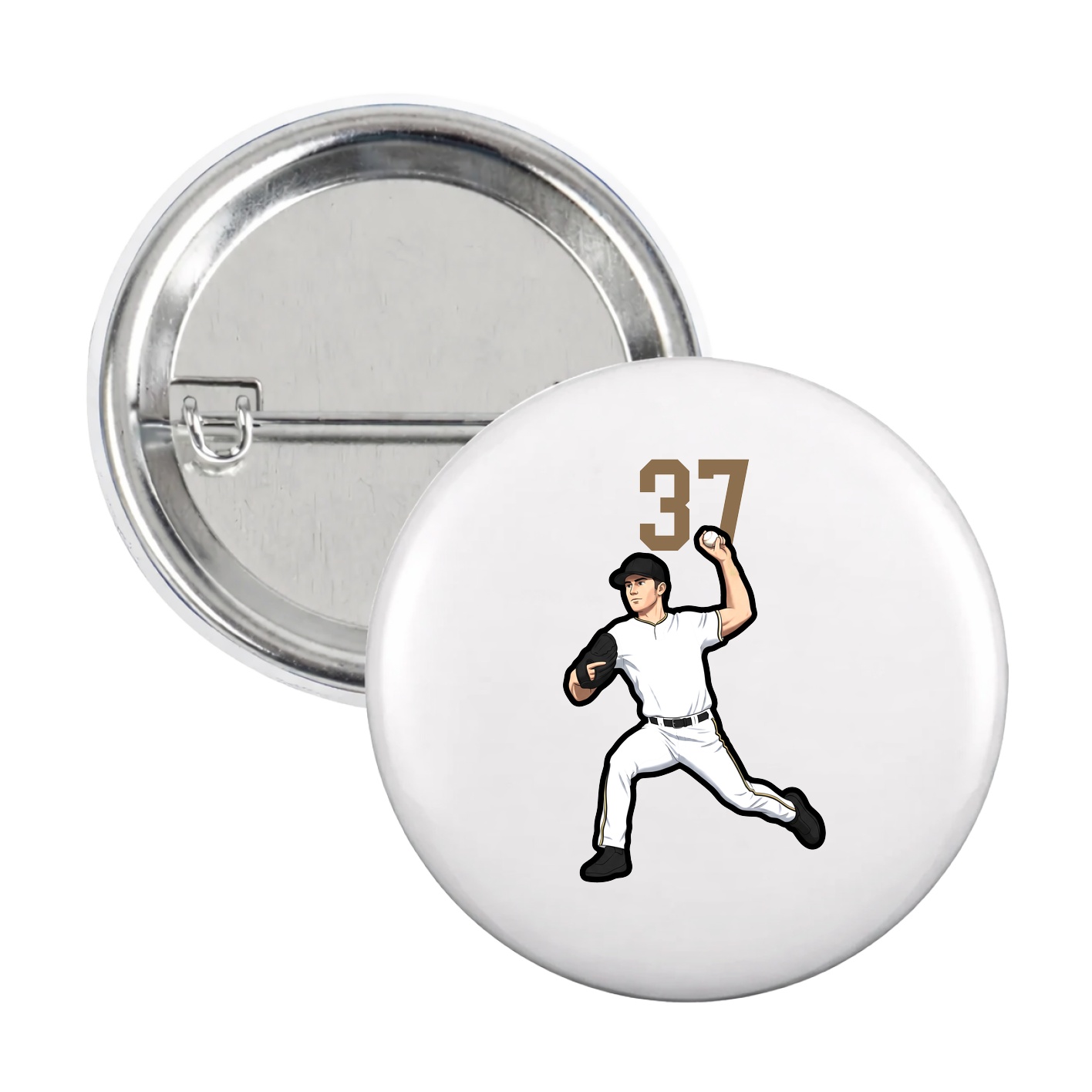 Game Day Button — Number Top in White