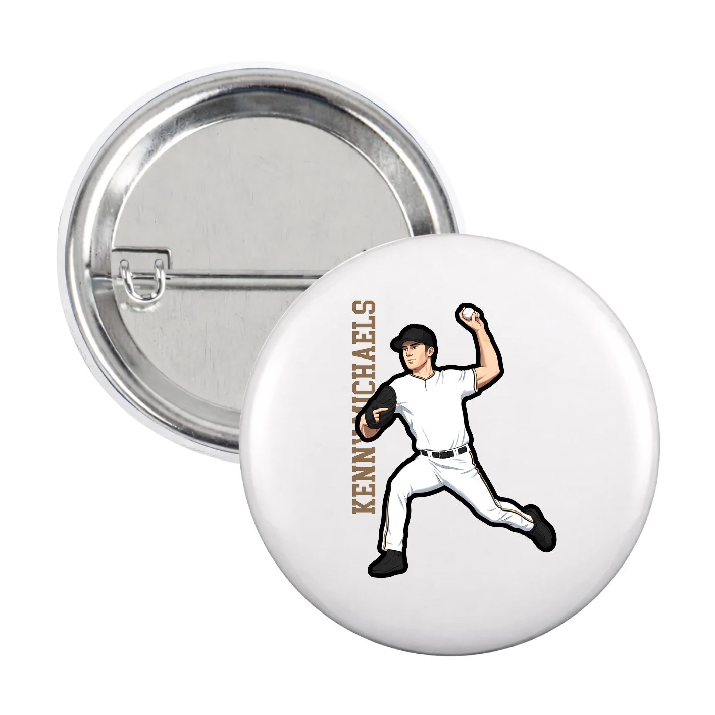 Game Day Button — Name Vertical in White