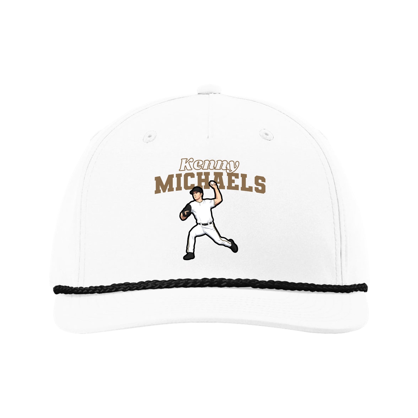 Five-Panel Classic Rope Cap — Name Arch in White