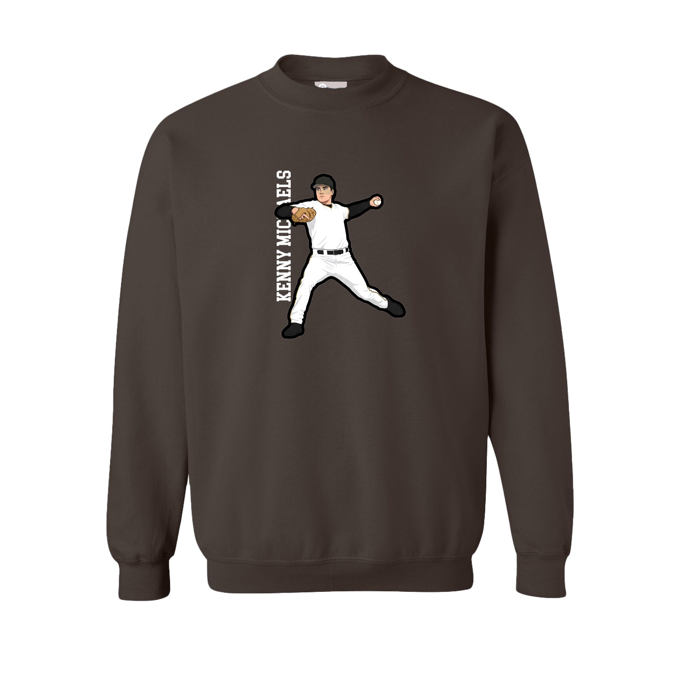 Fleece Crew — Name Vertical in Brown