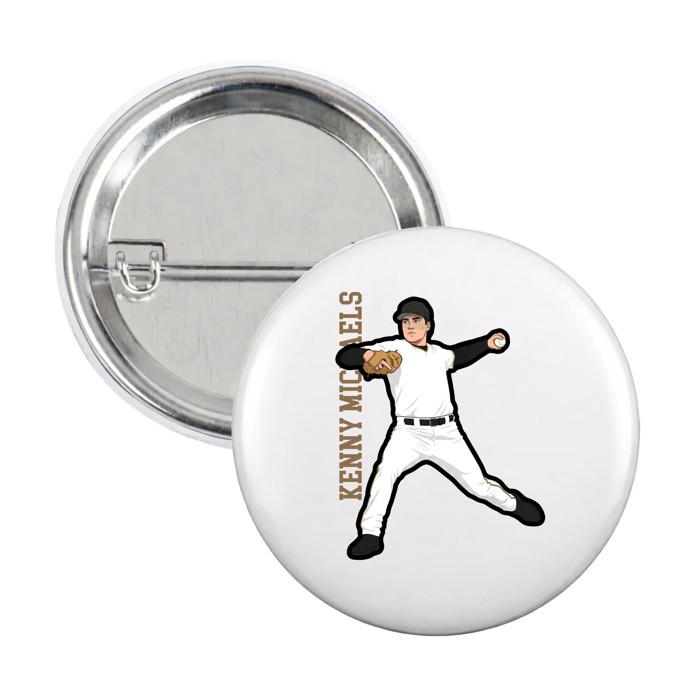 Game Day Button — Name Vertical in White
