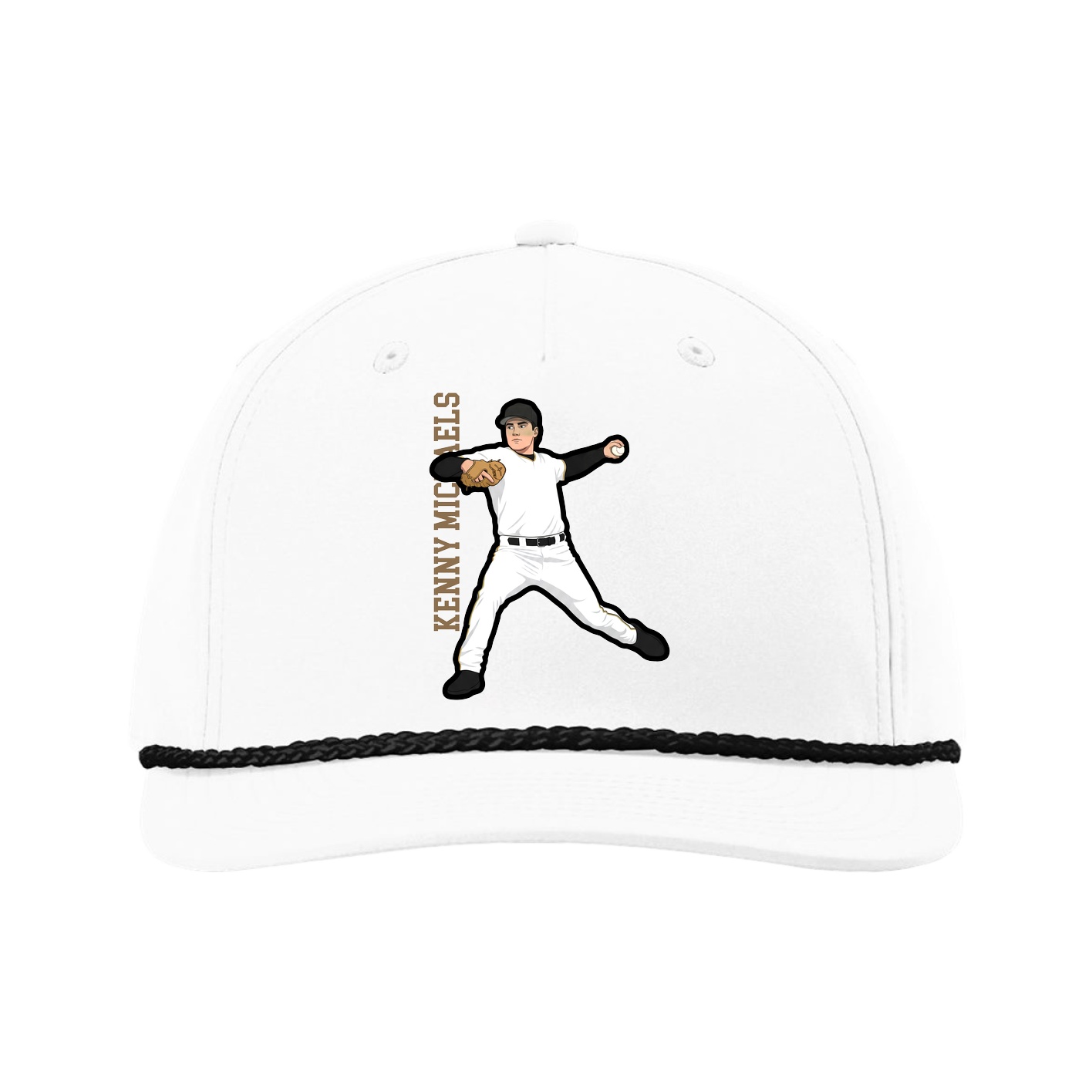 Five-Panel Classic Rope Cap — Name Vertical in White