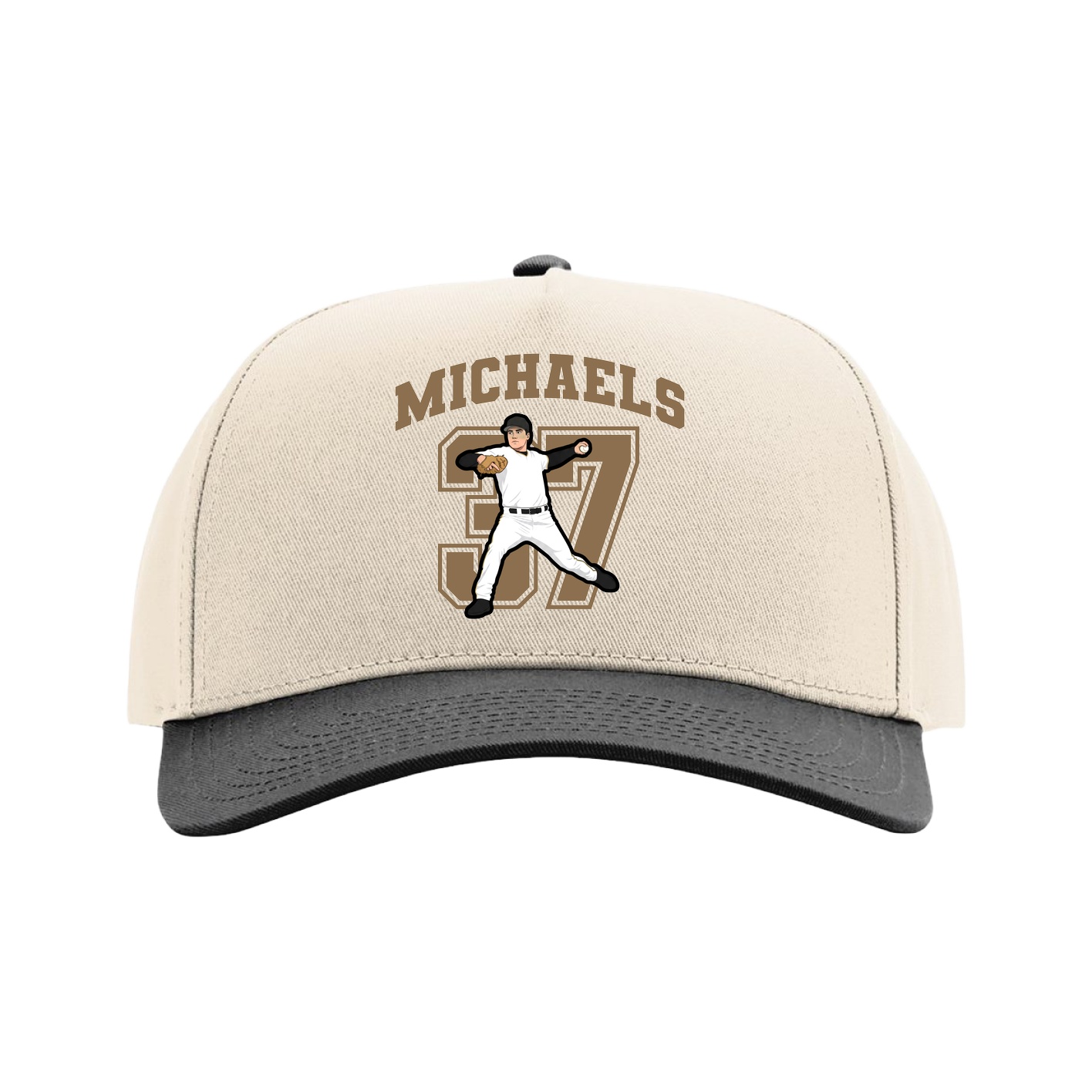 Full Fabric Five-Panel Champ Cap — Number in Cream/Black