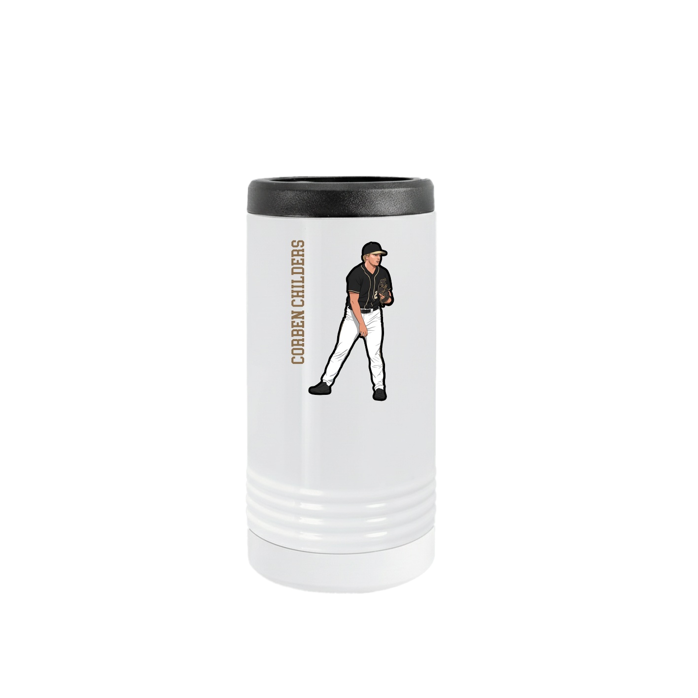 Slim Beverage Holder — Name Vertical in White