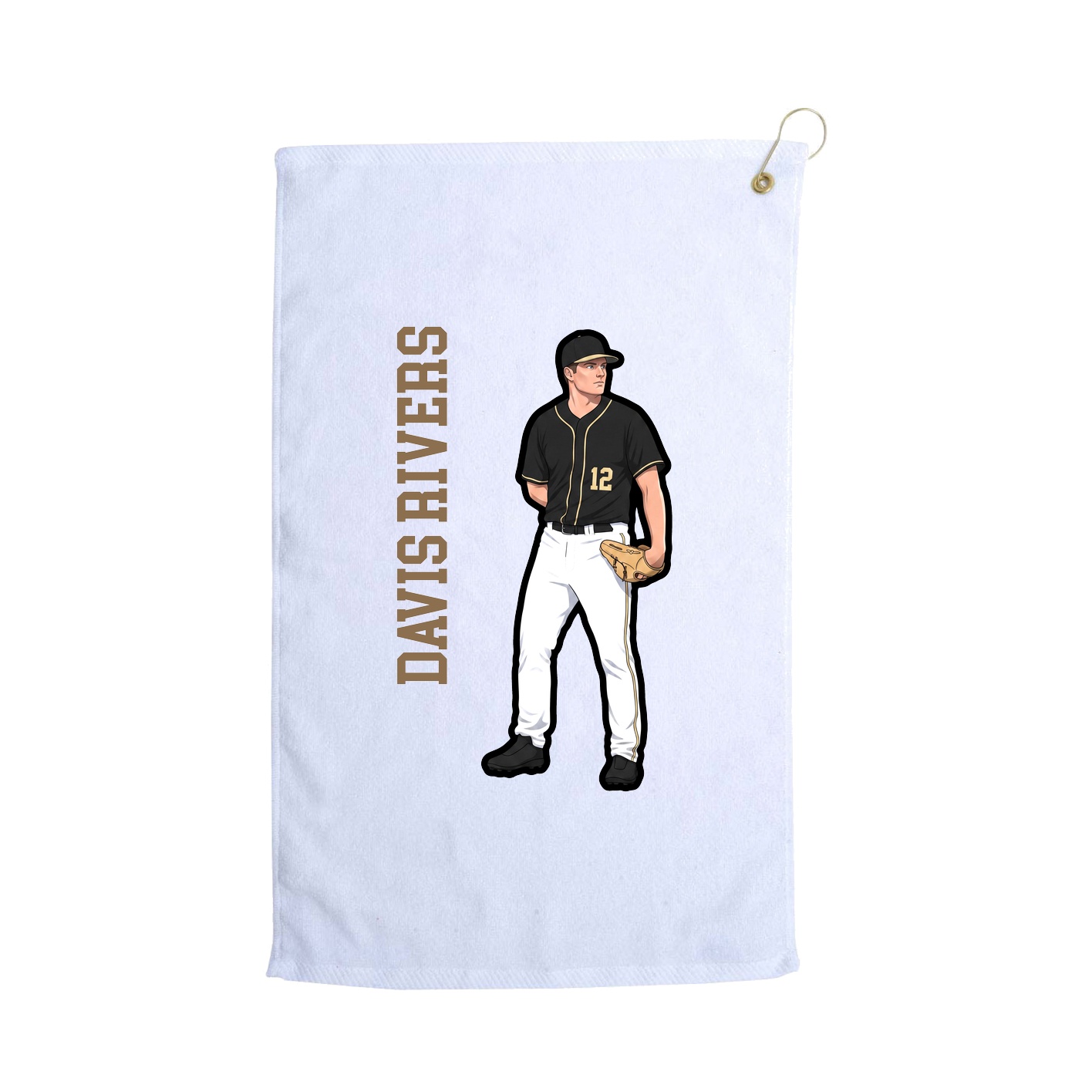 Golf Towel — Name Vertical in White