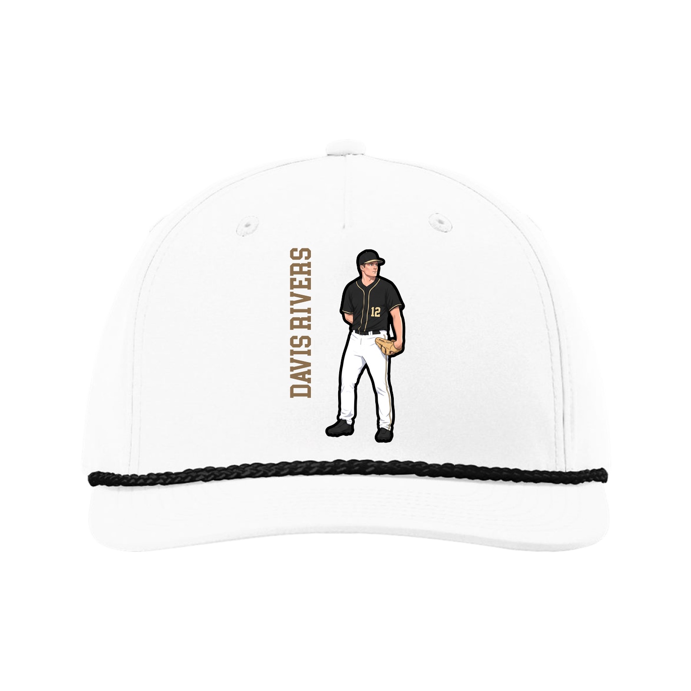 Five-Panel Classic Rope Cap — Name Vertical in White