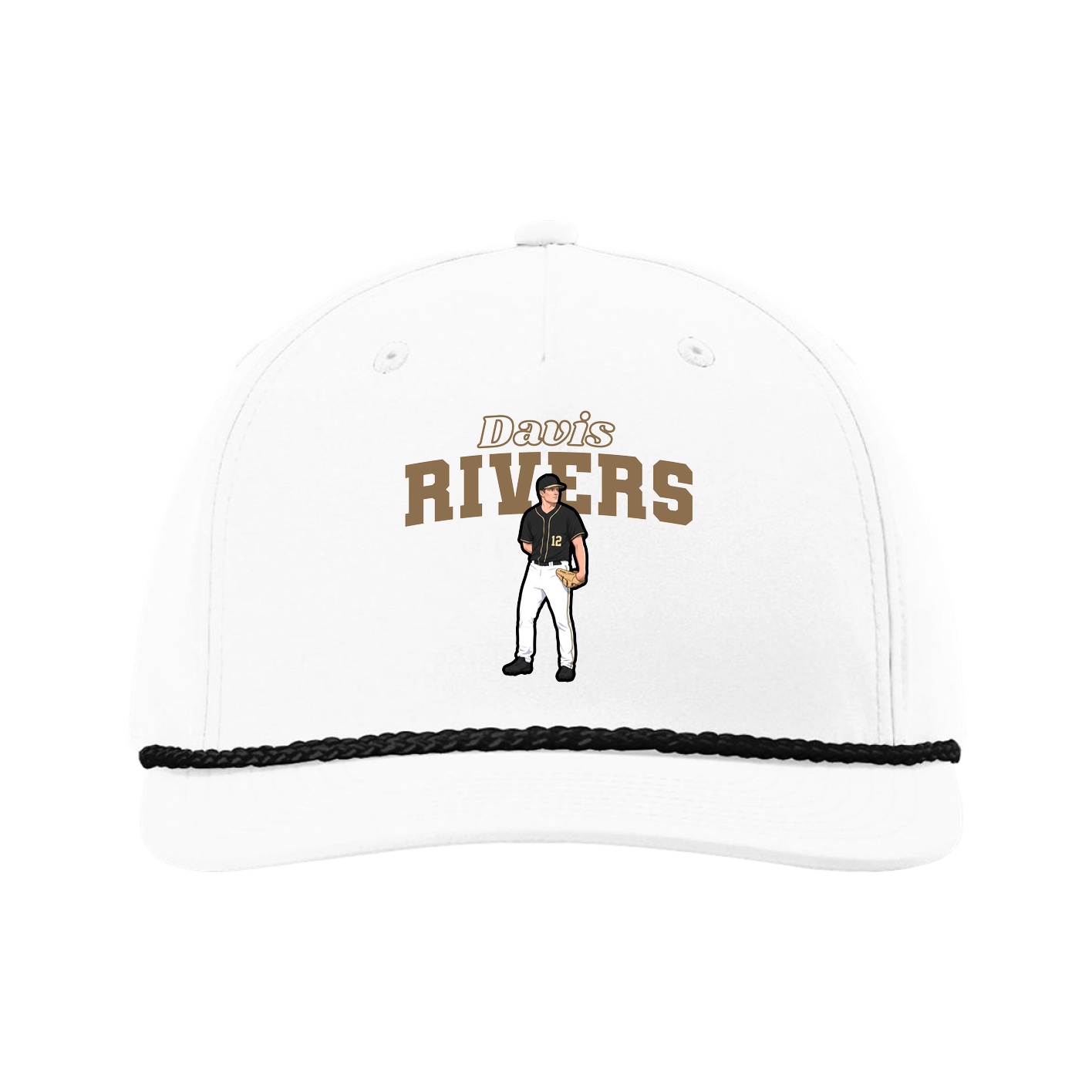 Five-Panel Classic Rope Cap — Name Arch in White