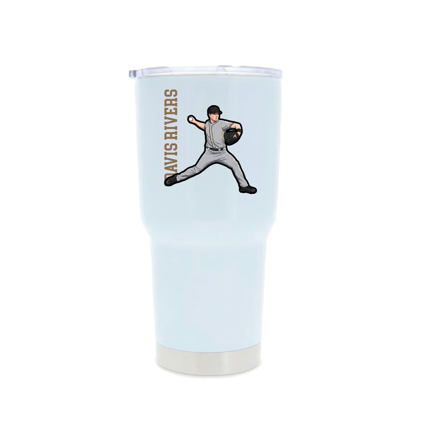 30oz Stainless Steel Tumbler — Name Vertical in White