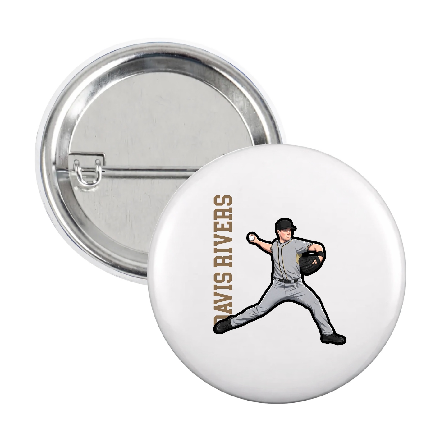 Game Day Button — Name Vertical in White