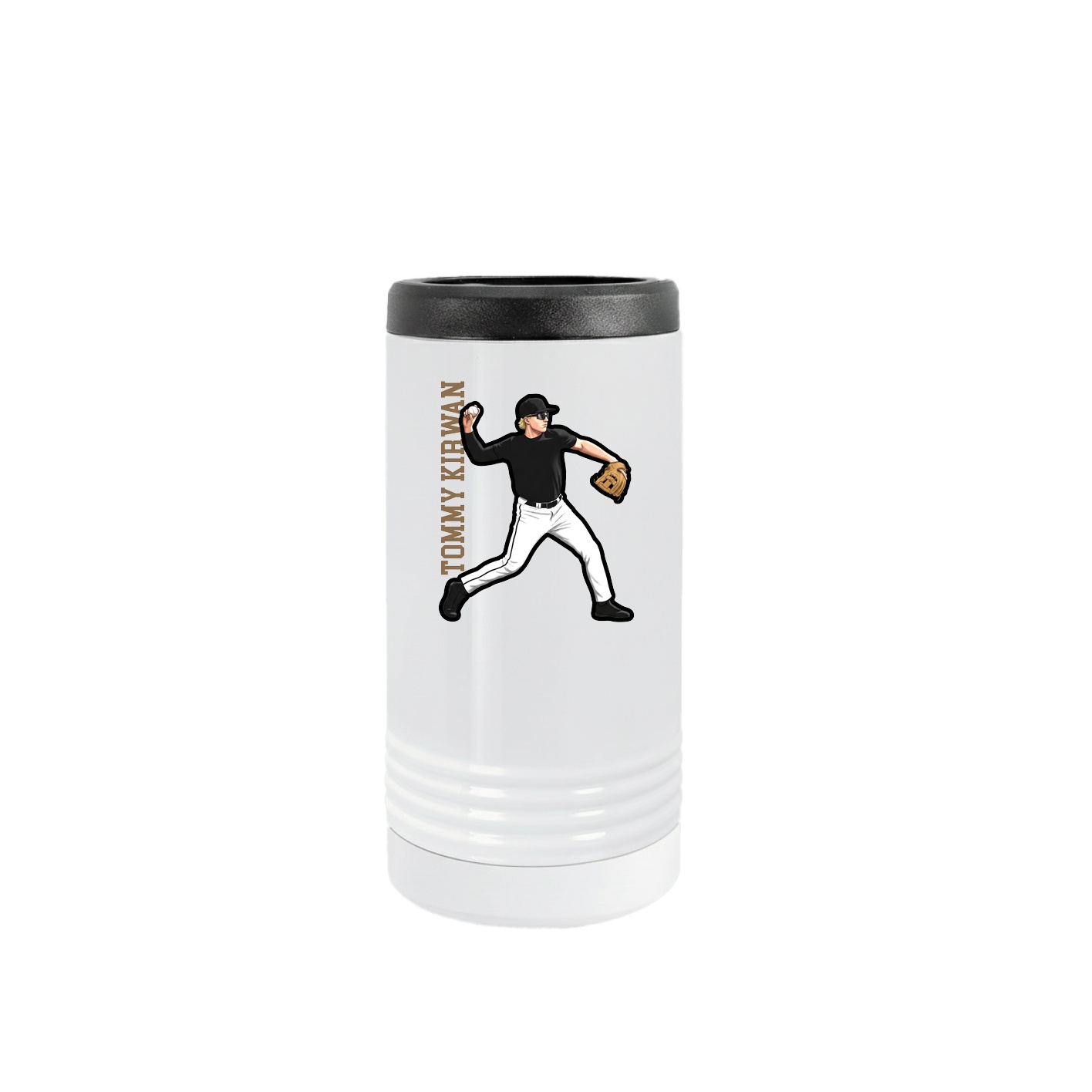 Slim Beverage Holder — Name Vertical in White