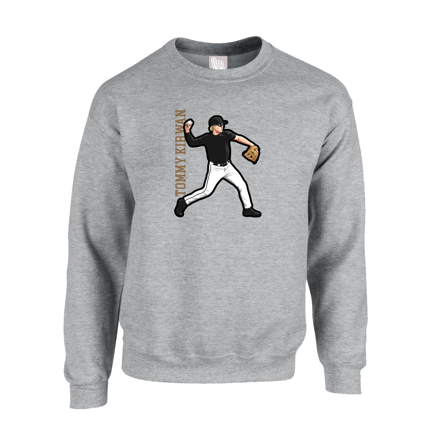 Fleece Crew — Name Vertical in Grey